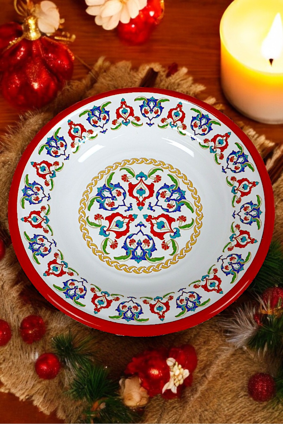 24 No Emaye Yemek Tabak, Servis, Yemek Kamp, Piknik, Çeyiz 24 Cm