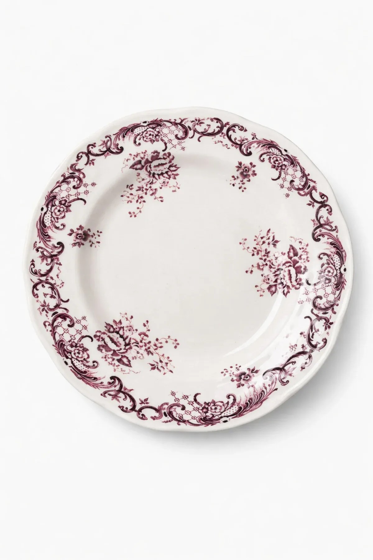 24 Parça 6 Kişilik Mürdüm Floral Desen Porselen Yemek Takımı