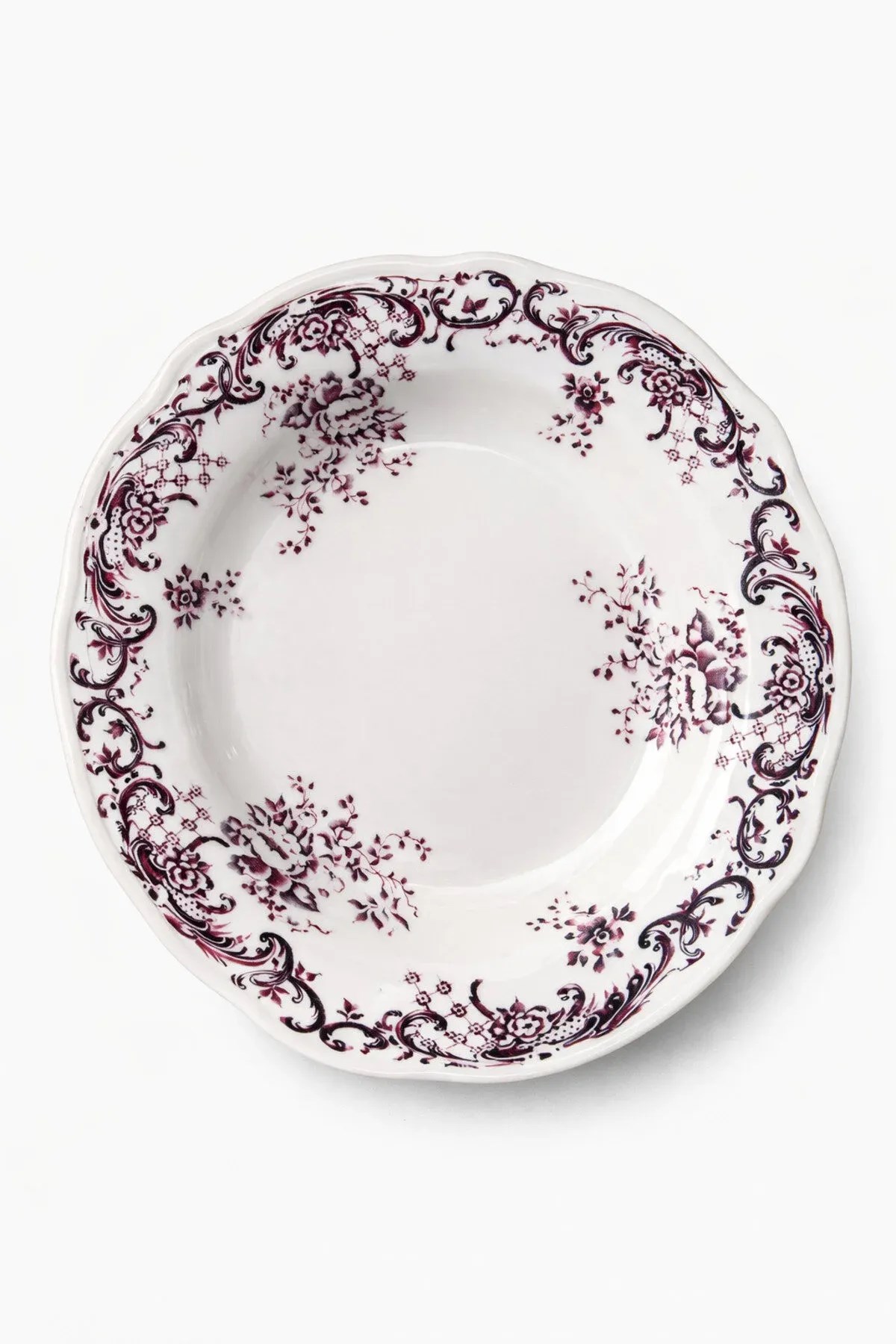 24 Parça 6 Kişilik Mürdüm Floral Desen Porselen Yemek Takımı
