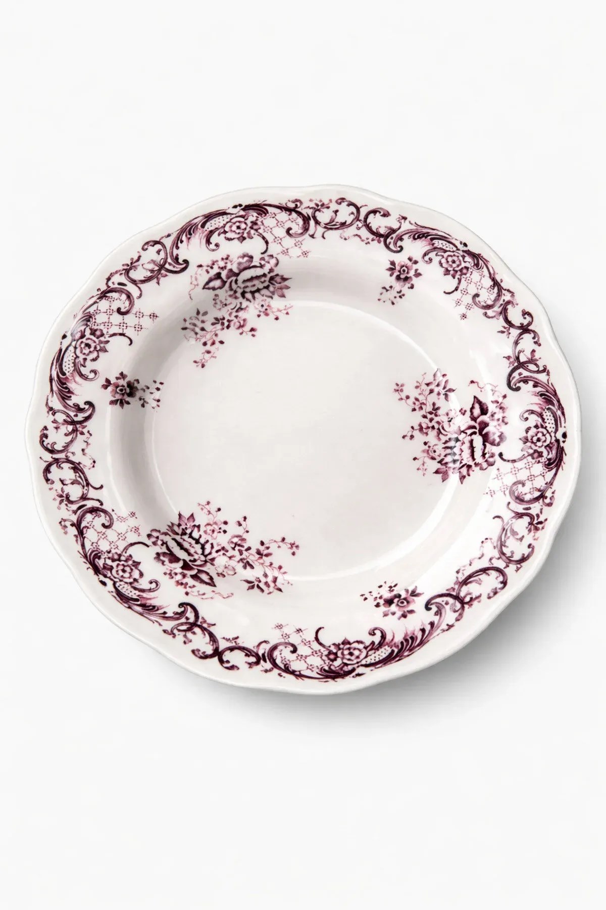 24 Parça 6 Kişilik Mürdüm Floral Desen Porselen Yemek Takımı