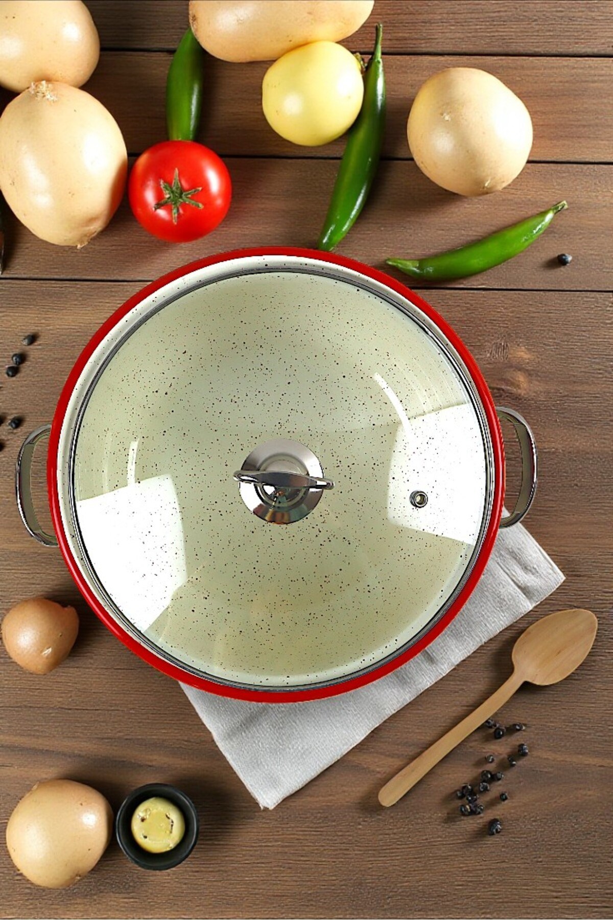 26 No 5L. Emaye Tencere, Servis, Yemek Kamp, Piknik, Çeyiz