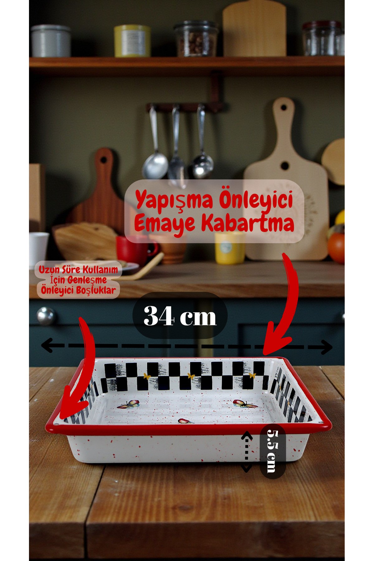 27x30 cm 5,5 No Emaye Fırın Tepsi Dikdörtgen Tepsi 30 Cm