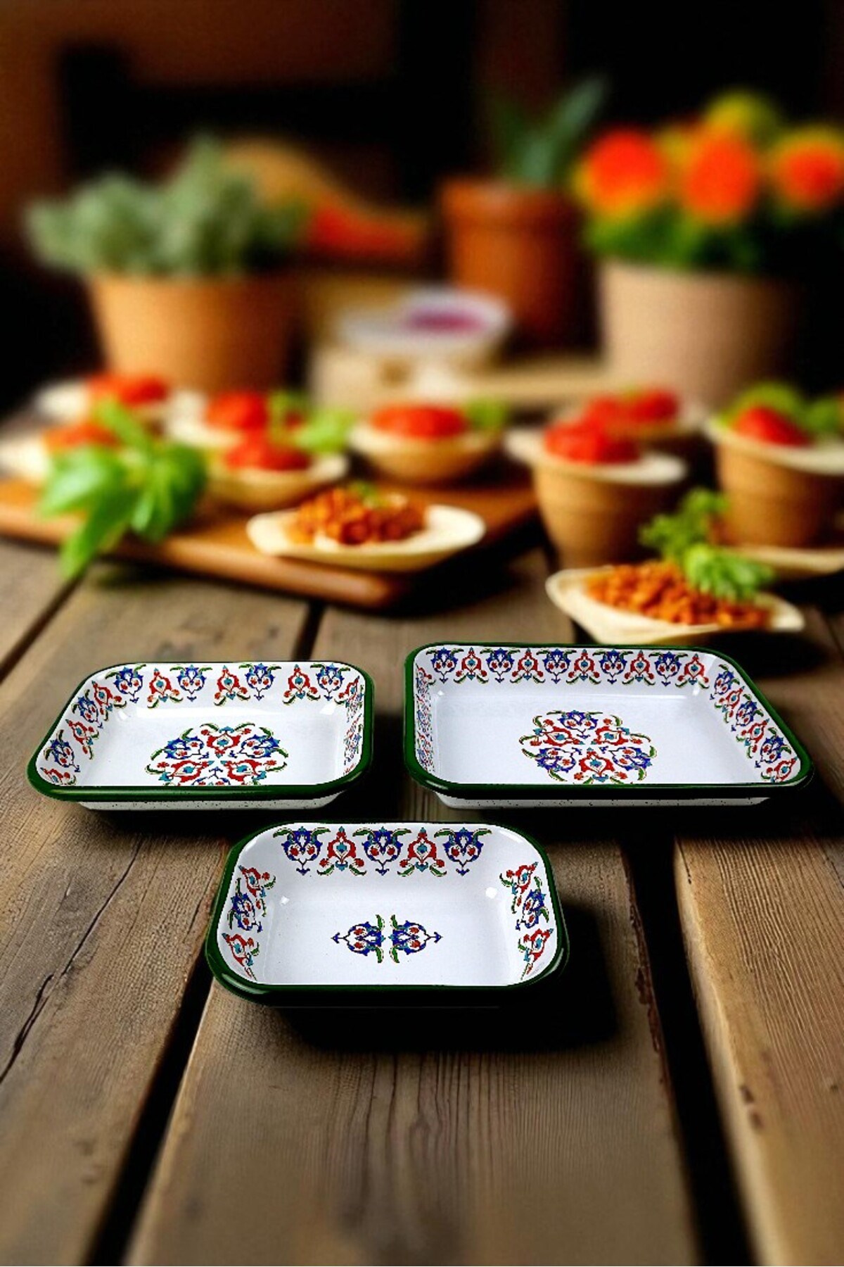 28-22-13 No Emaye Dörtgen Tabak Meze Kahvaltılık Kamp Piknik