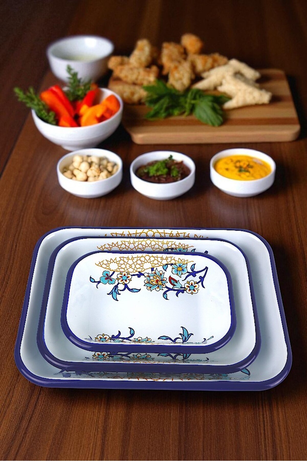 28-22-13 No Emaye Dörtgen Tabak Meze Kahvaltılık Kamp Piknik