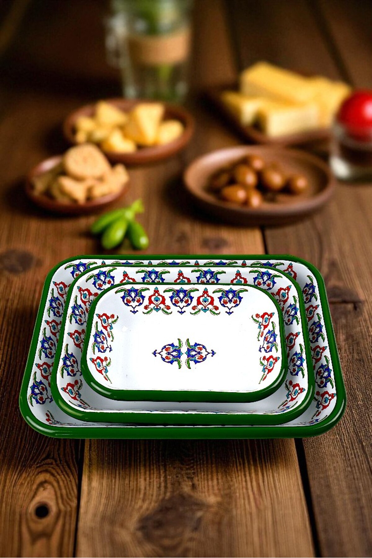 28-22-13 No Emaye Dörtgen Tabak Meze Kahvaltılık Kamp Piknik