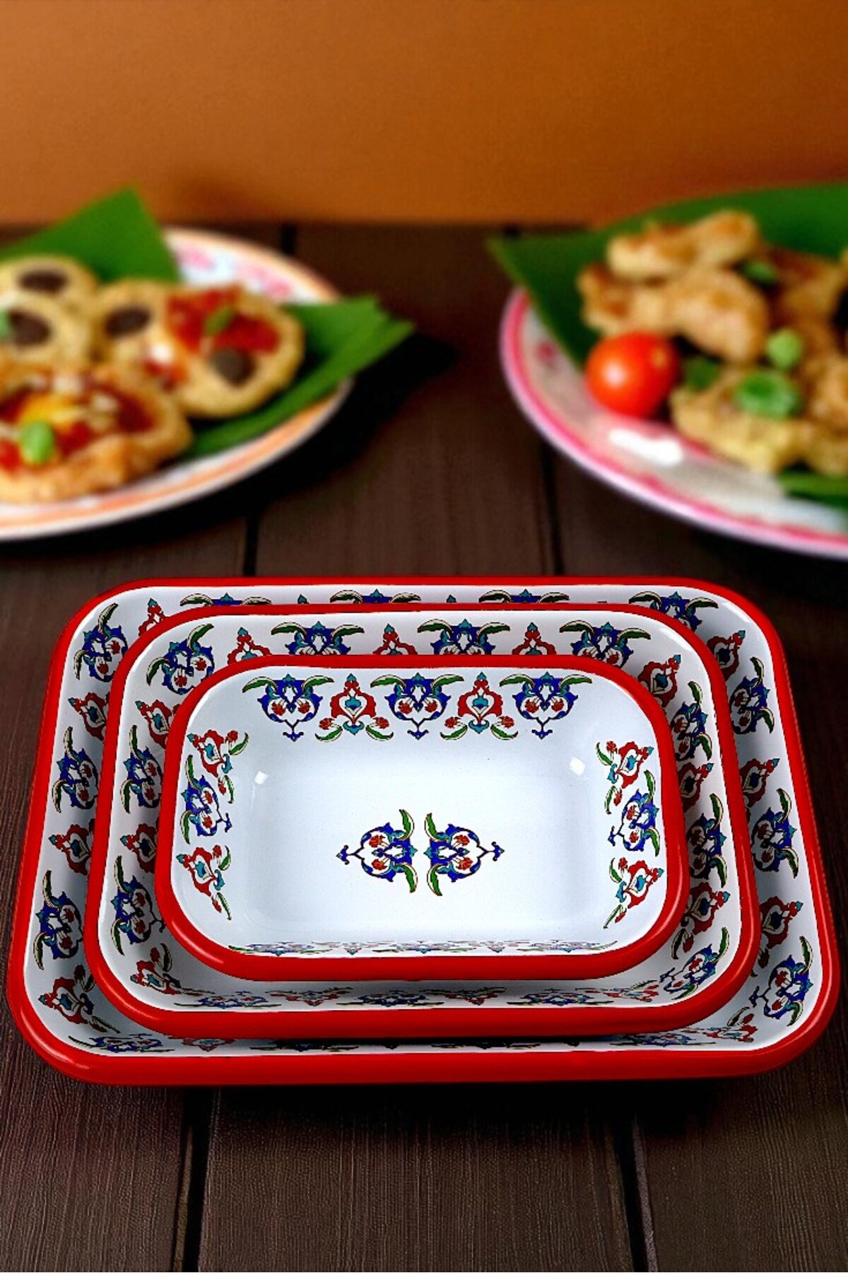 28-22-13 No Emaye Dörtgen Tabak Meze Kahvaltılık Kamp Piknik