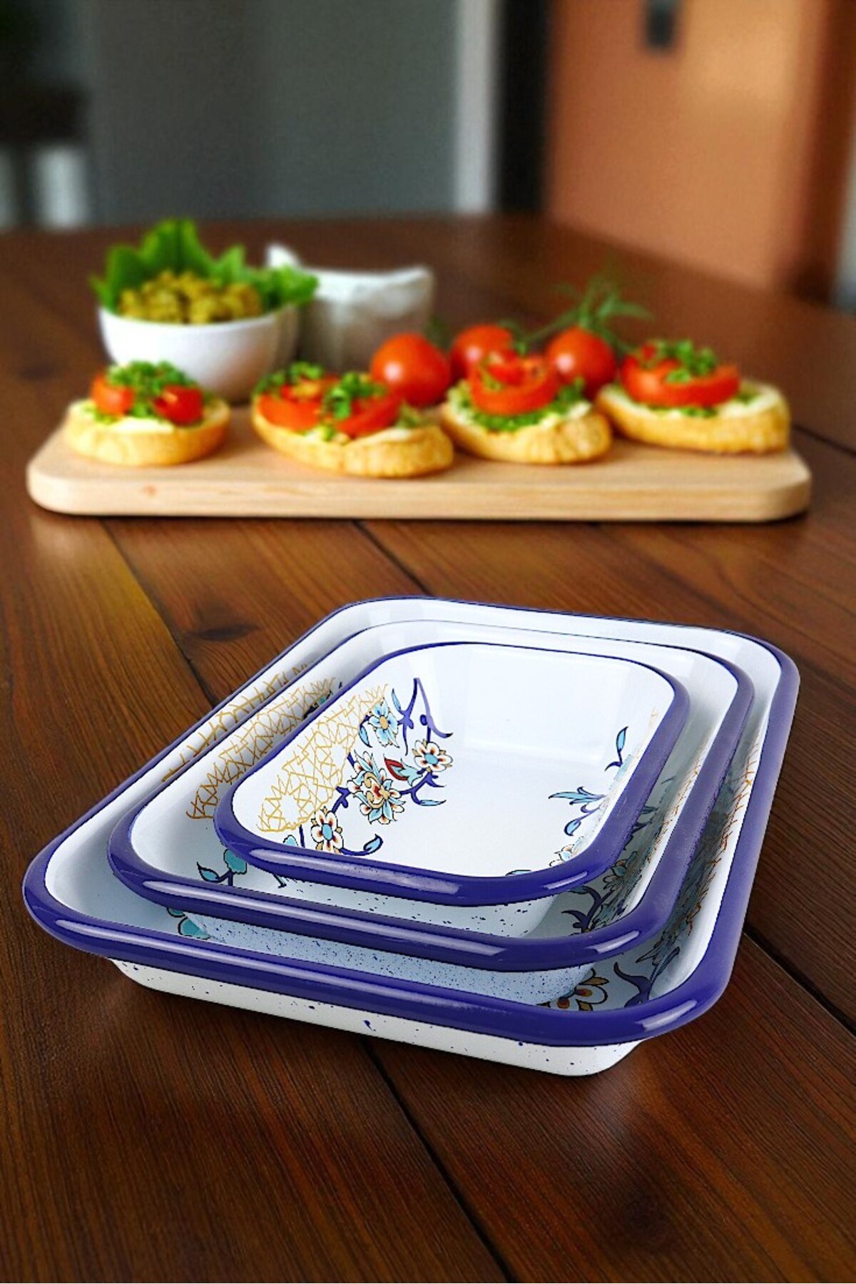 28-22-13 No Emaye Dörtgen Tabak Meze Kahvaltılık Kamp Piknik