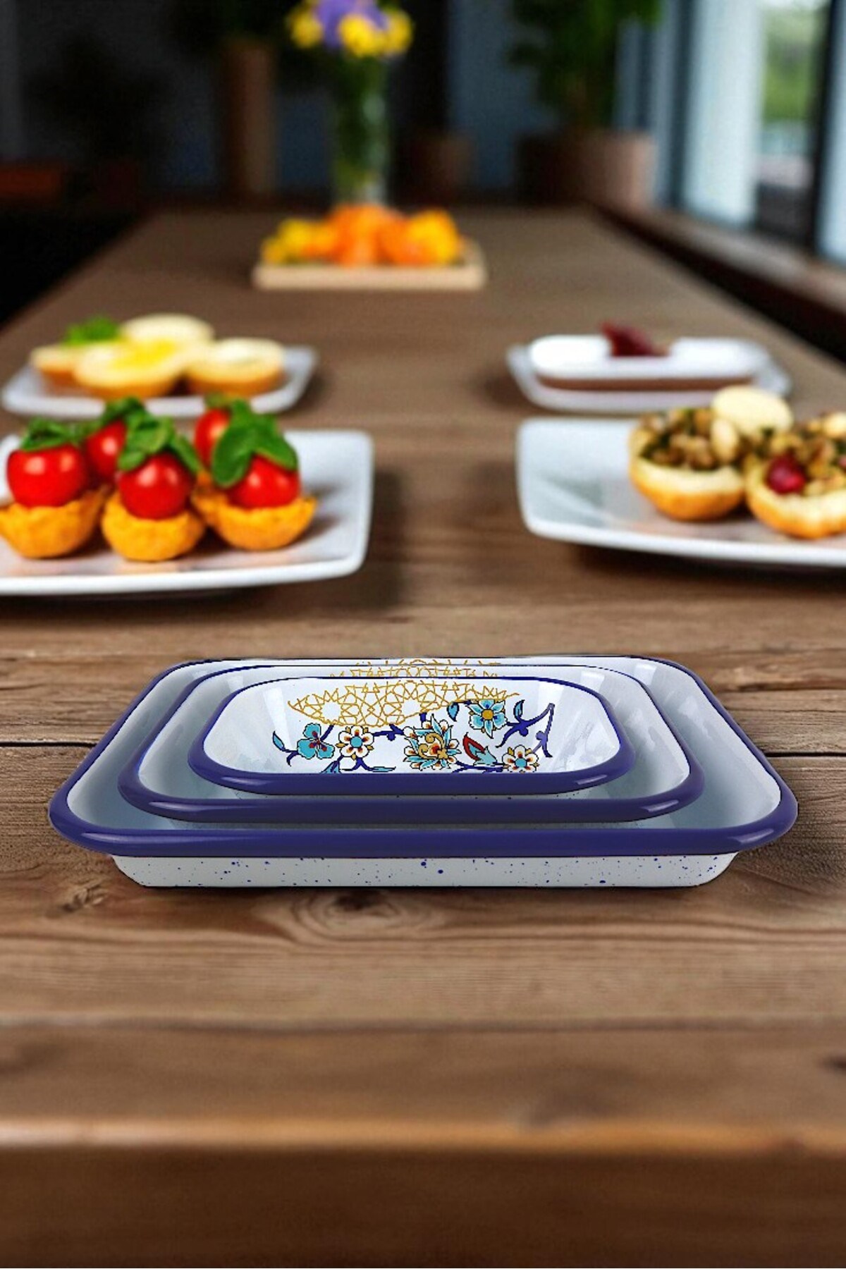 28-22-13 No Emaye Dörtgen Tabak Meze Kahvaltılık Kamp Piknik