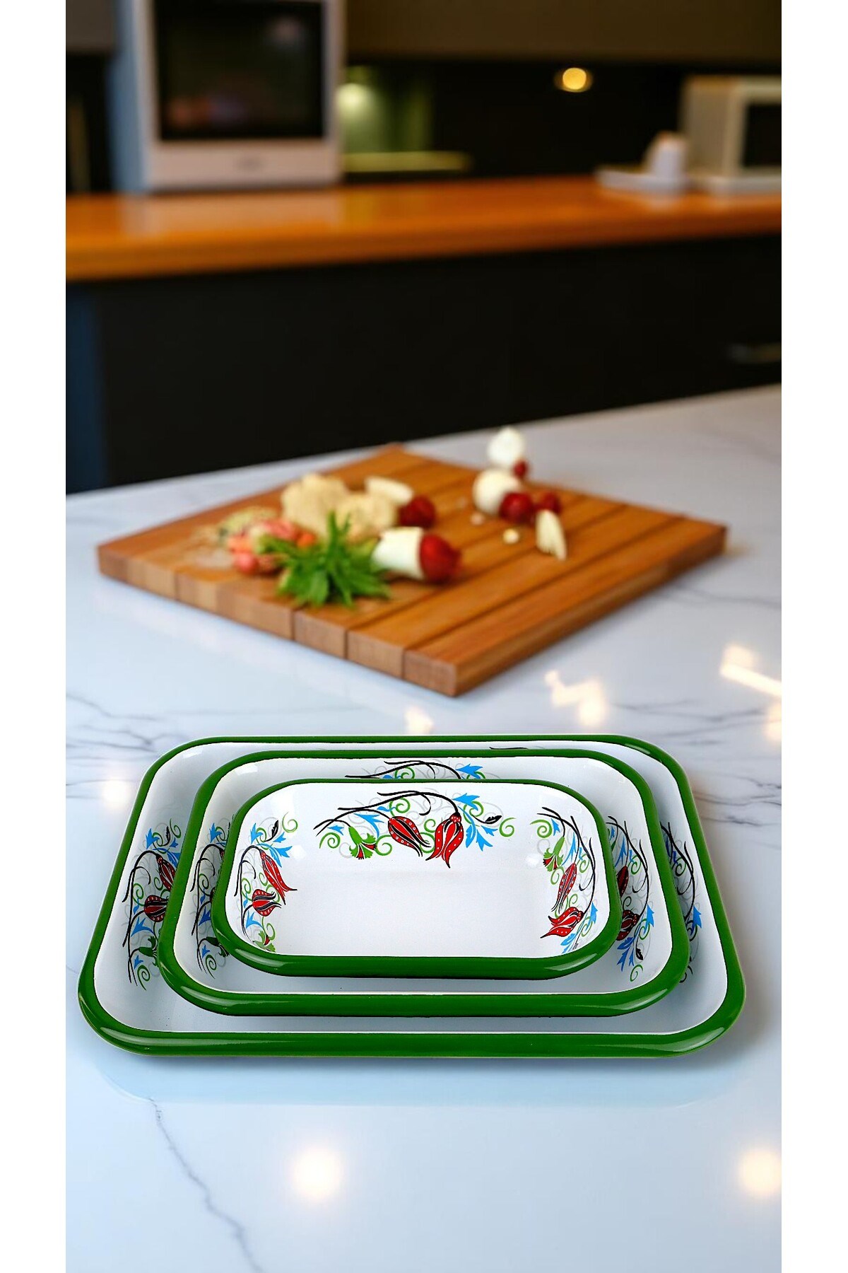 28-22-13 No Emaye Dörtgen Tabak Meze Kahvaltılık Kamp Piknik