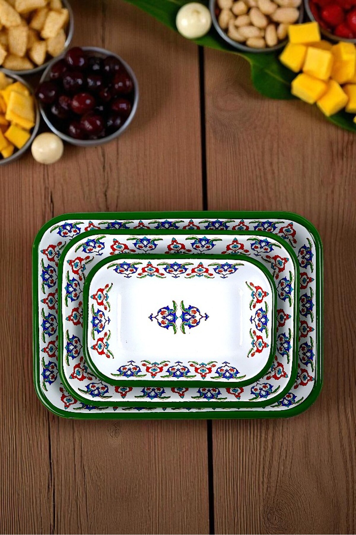 28-22-13 No Emaye Dörtgen Tabak Meze Kahvaltılık Kamp Piknik