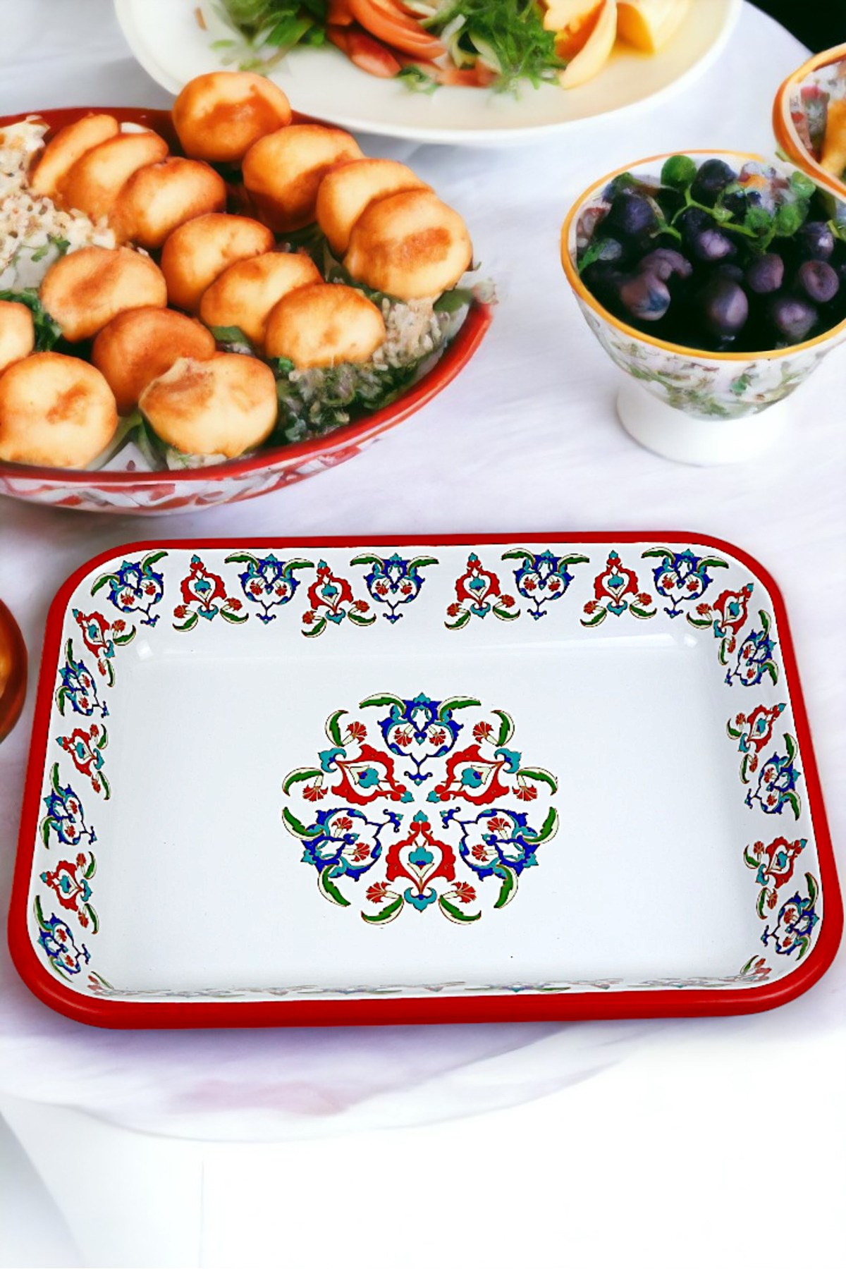 28 No Emaye Dörtgen Tabak Meze Kahvaltılık Kamp Piknik