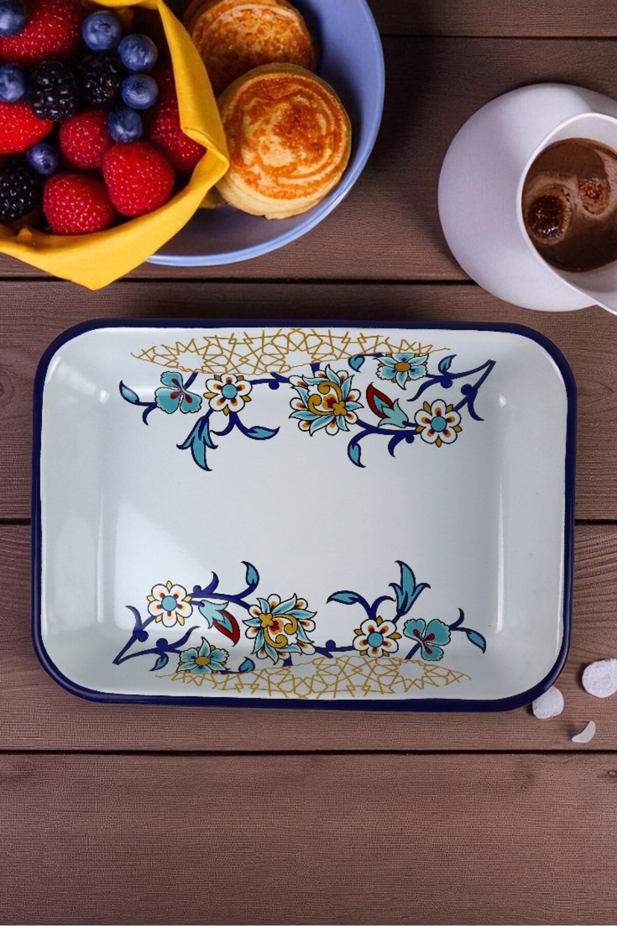 28 No Emaye Dörtgen Tabak Meze Kahvaltılık Kamp Piknik