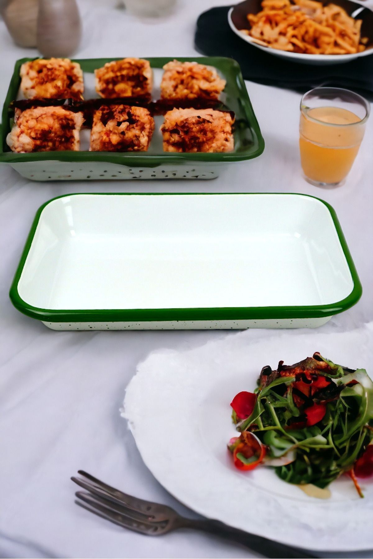 28 No Emaye Dörtgen Tabak Meze Kahvaltılık Kamp Piknik