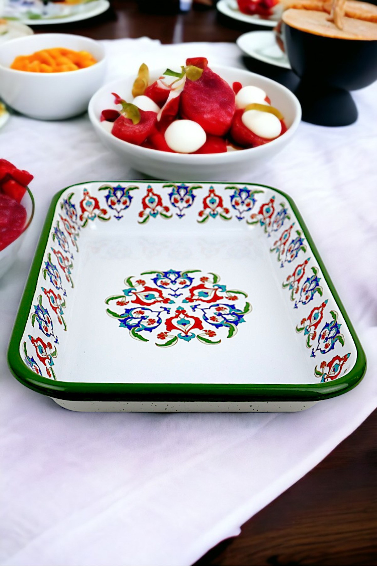 28 No Emaye Dörtgen Tabak Meze Kahvaltılık Kamp Piknik
