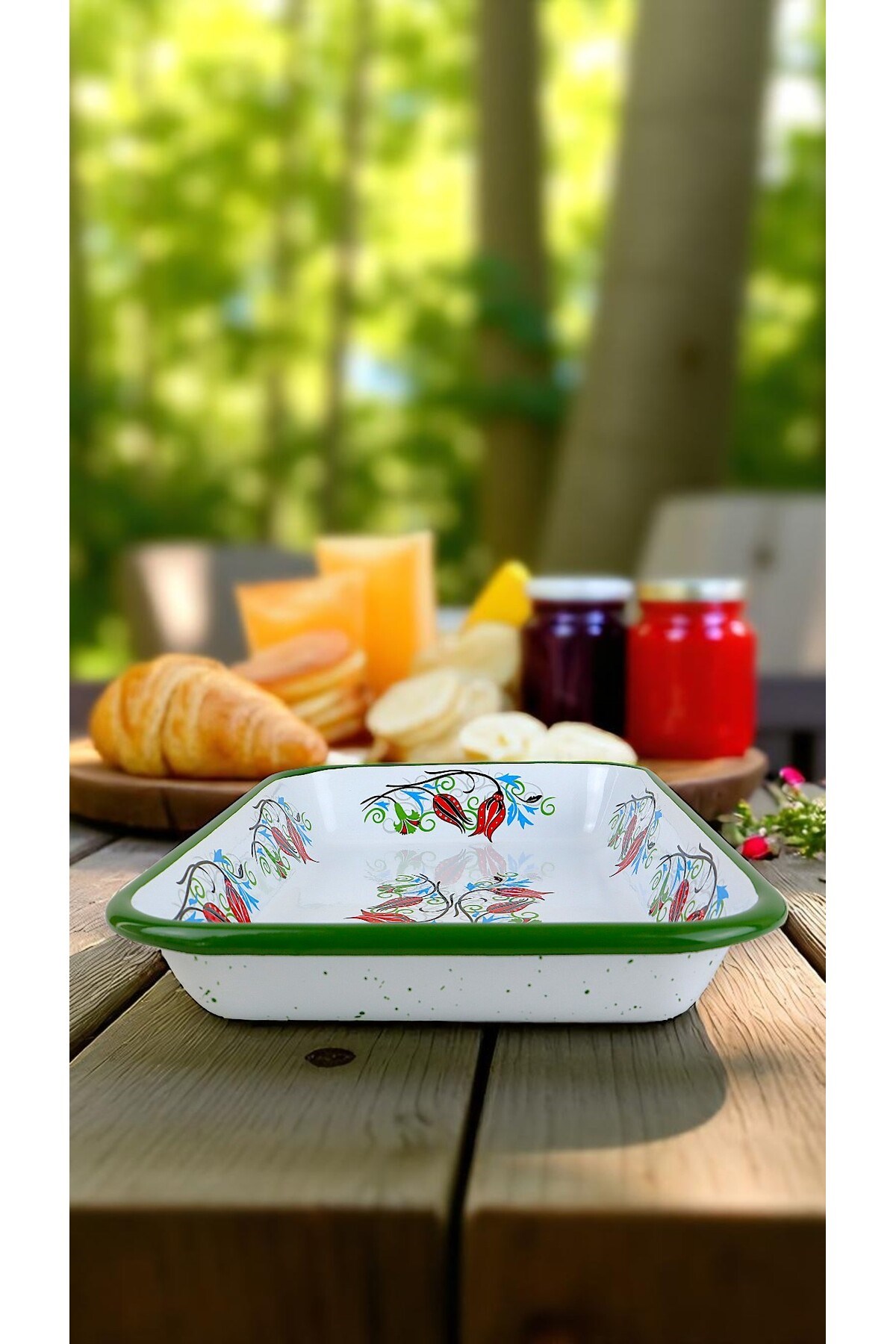 28 No Emaye Dörtgen Tabak Meze Kahvaltılık Kamp Piknik