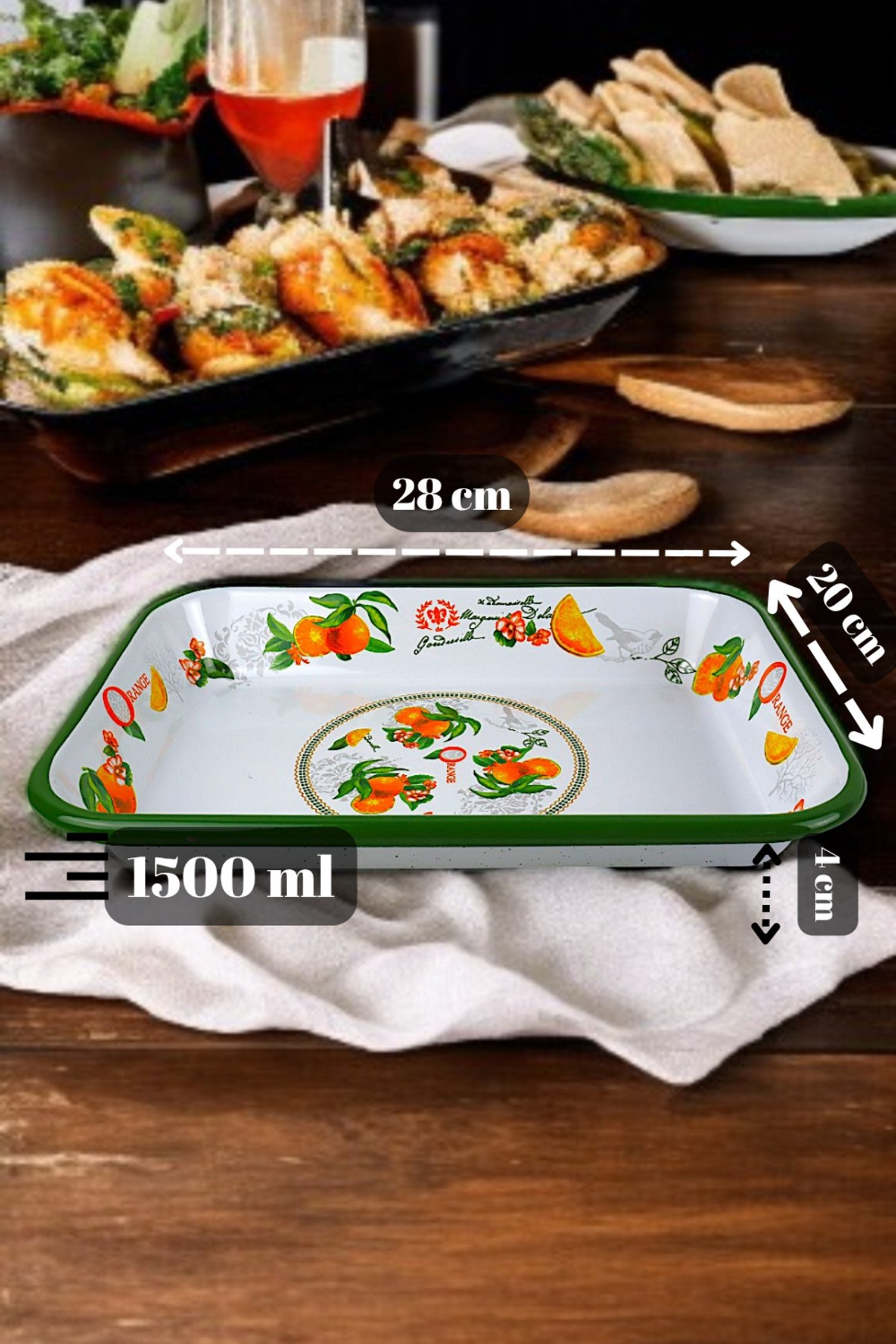 28 No Emaye Dörtgen Tabak Meze Kahvaltılık Kamp Piknik