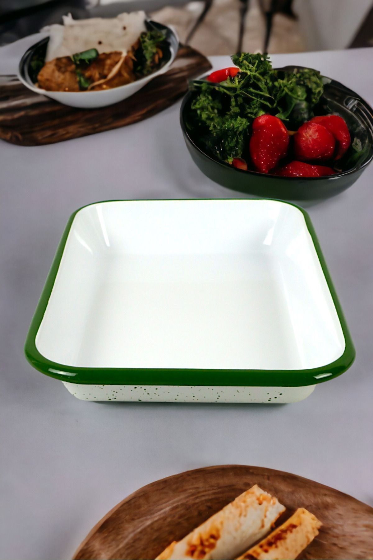 28 No Emaye Dörtgen Tabak Meze Kahvaltılık Kamp Piknik