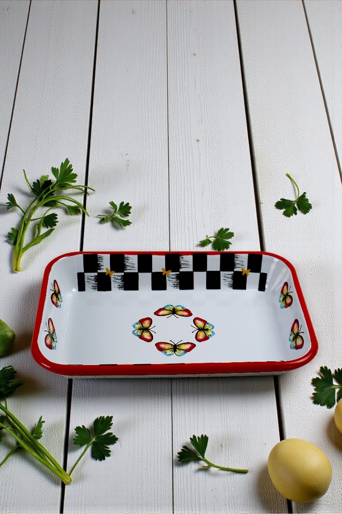 28 No Emaye Dörtgen Tabak Meze Kahvaltılık Kamp Piknik