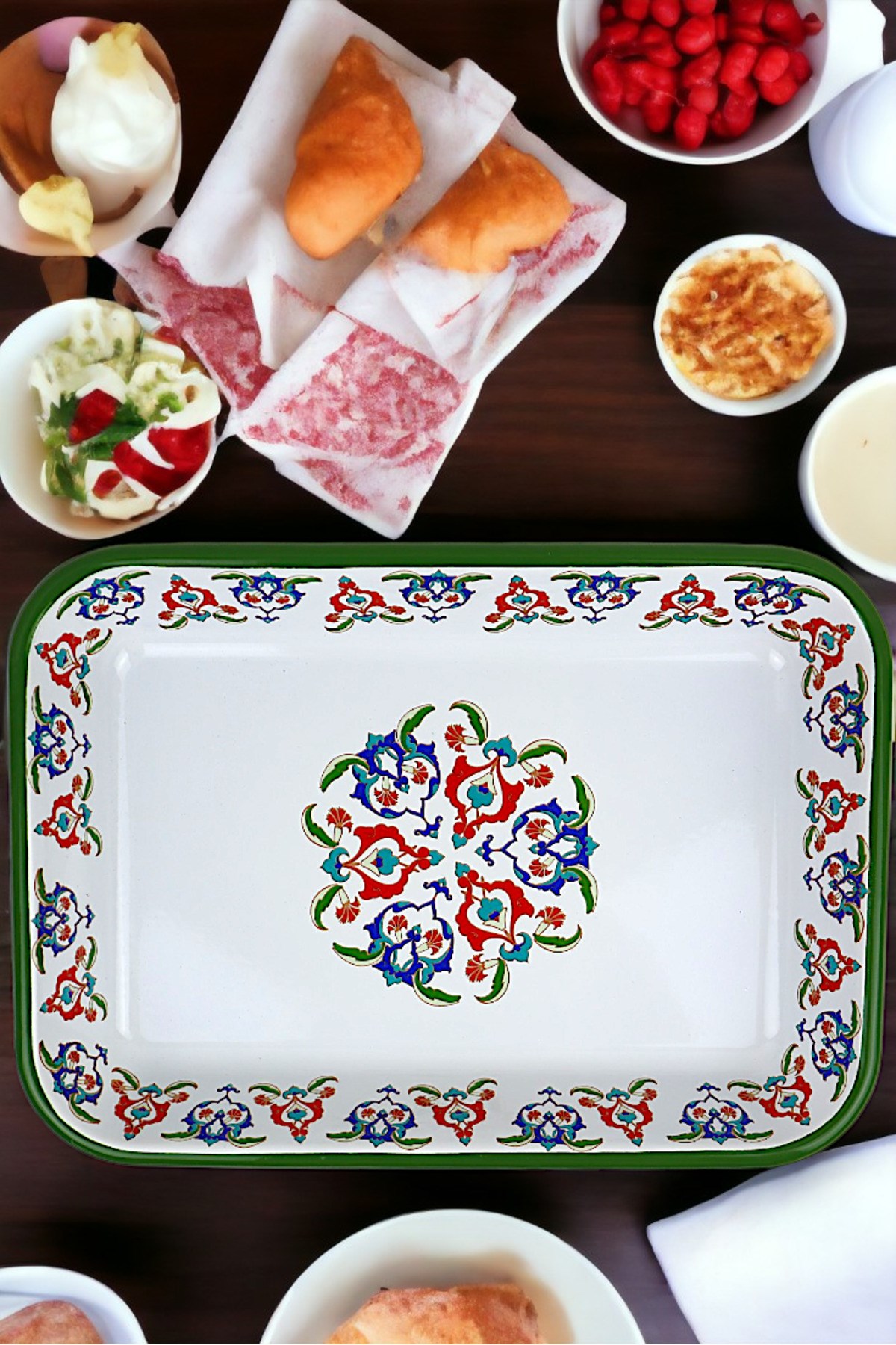 28 No Emaye Dörtgen Tabak Meze Kahvaltılık Kamp Piknik