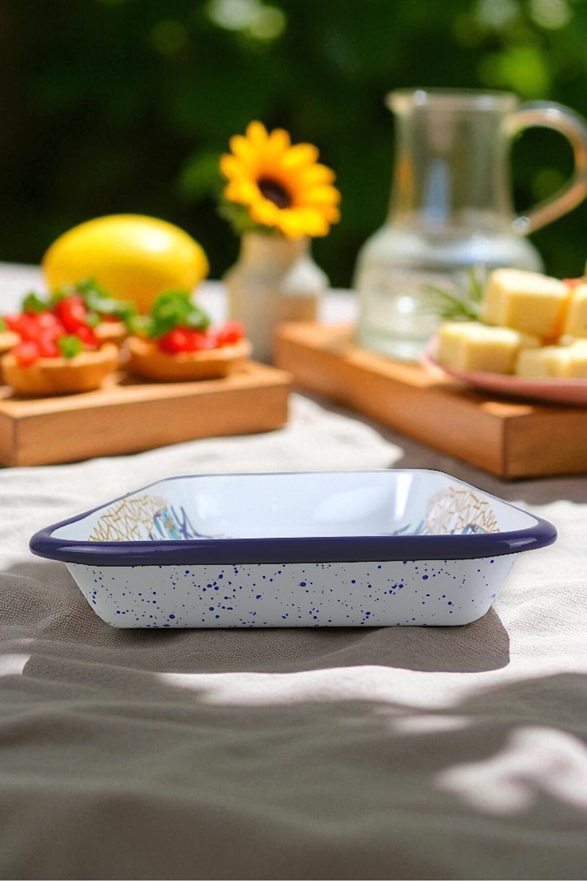 28 No Emaye Dörtgen Tabak Meze Kahvaltılık Kamp Piknik