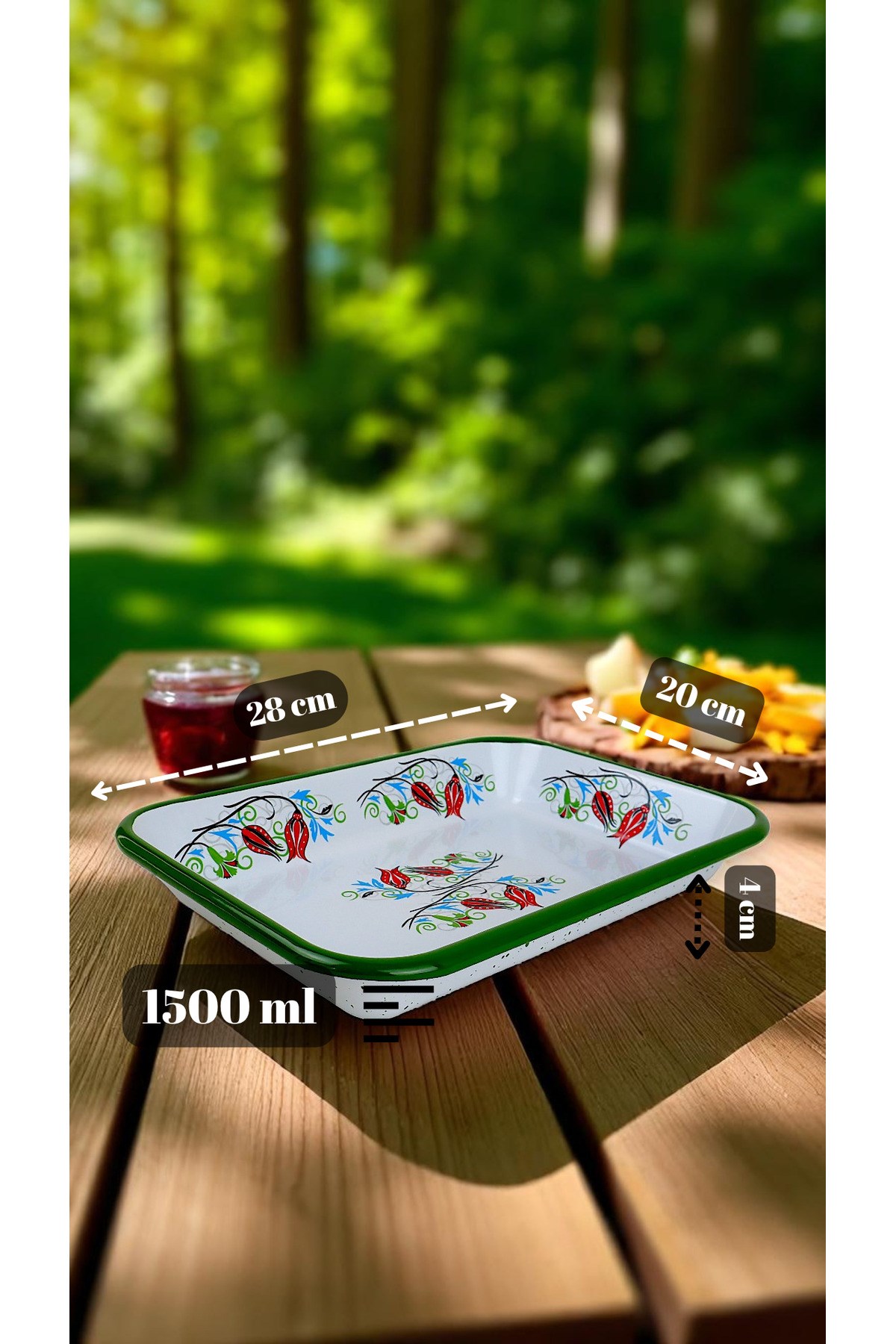 28 No Emaye Dörtgen Tabak Meze Kahvaltılık Kamp Piknik