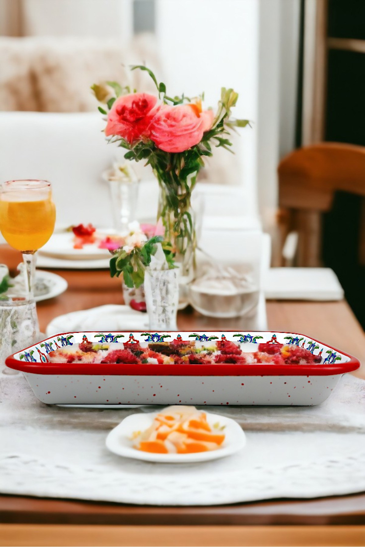 28 No Emaye Dörtgen Tabak Meze Kahvaltılık Kamp Piknik