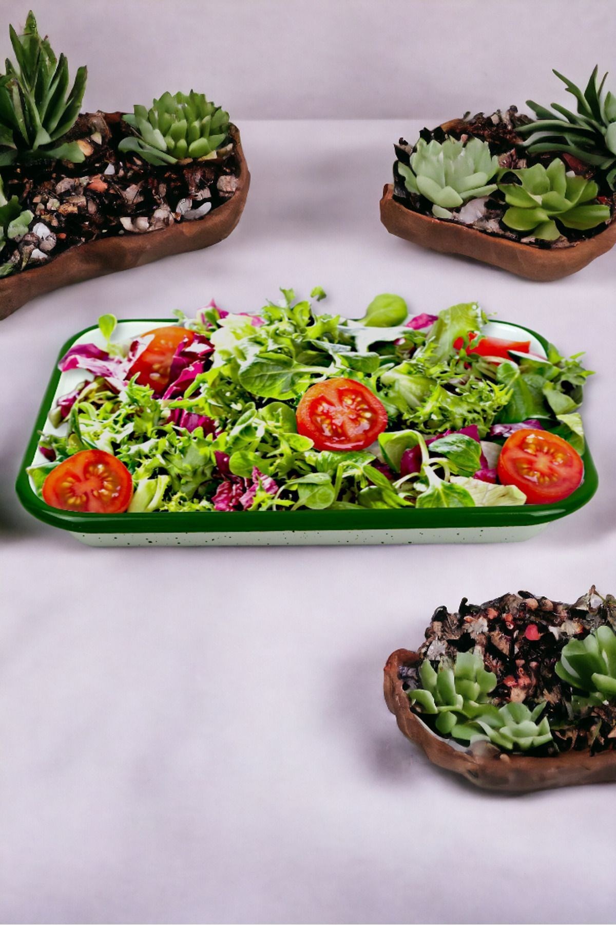 28 No Emaye Dörtgen Tabak Meze Kahvaltılık Kamp Piknik