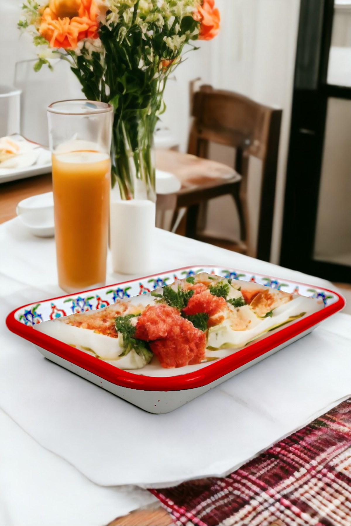 28 No Emaye Dörtgen Tabak Meze Kahvaltılık Kamp Piknik