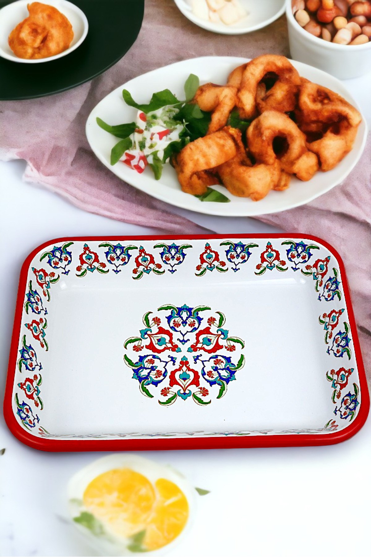28 No Emaye Dörtgen Tabak Meze Kahvaltılık Kamp Piknik