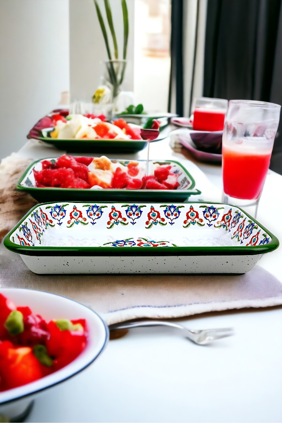 28 No Emaye Dörtgen Tabak Meze Kahvaltılık Kamp Piknik