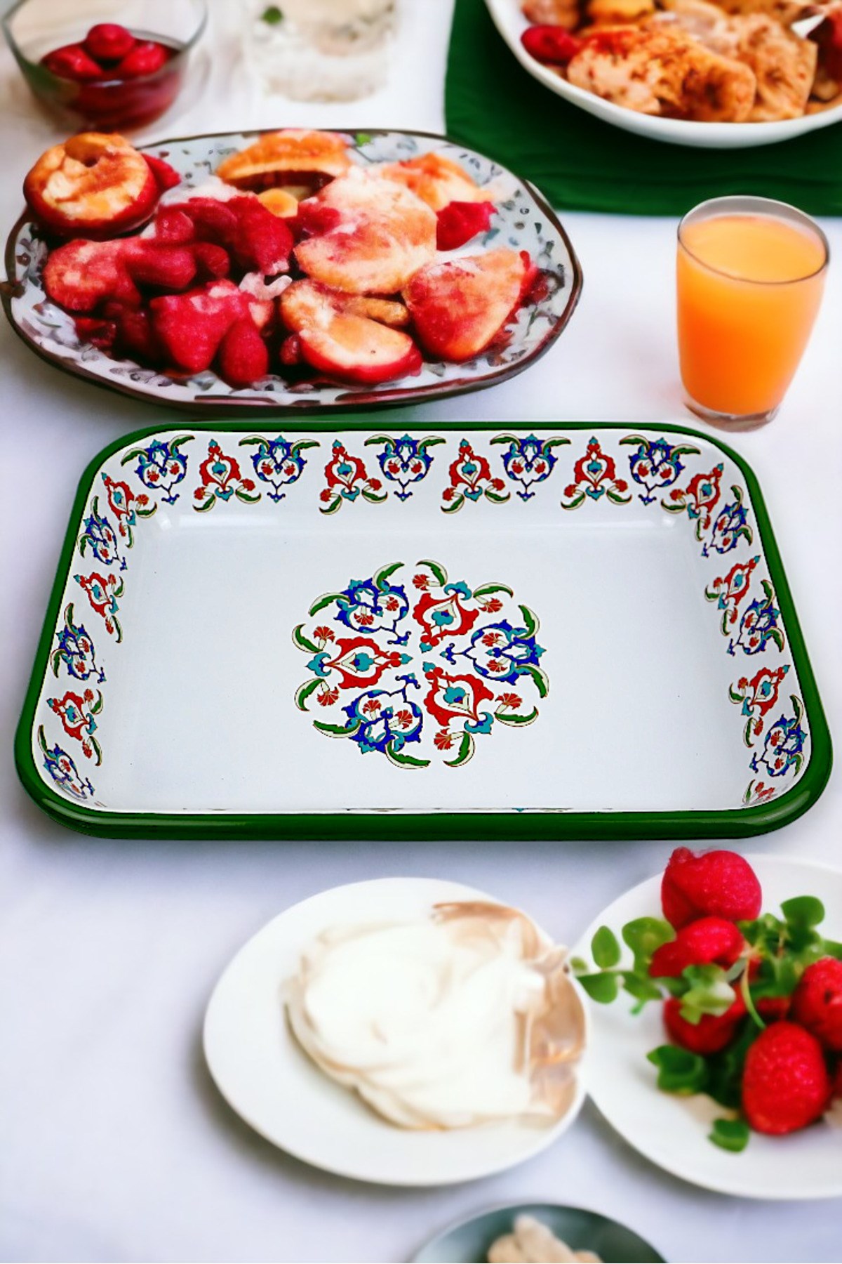 28 No Emaye Dörtgen Tabak Meze Kahvaltılık Kamp Piknik