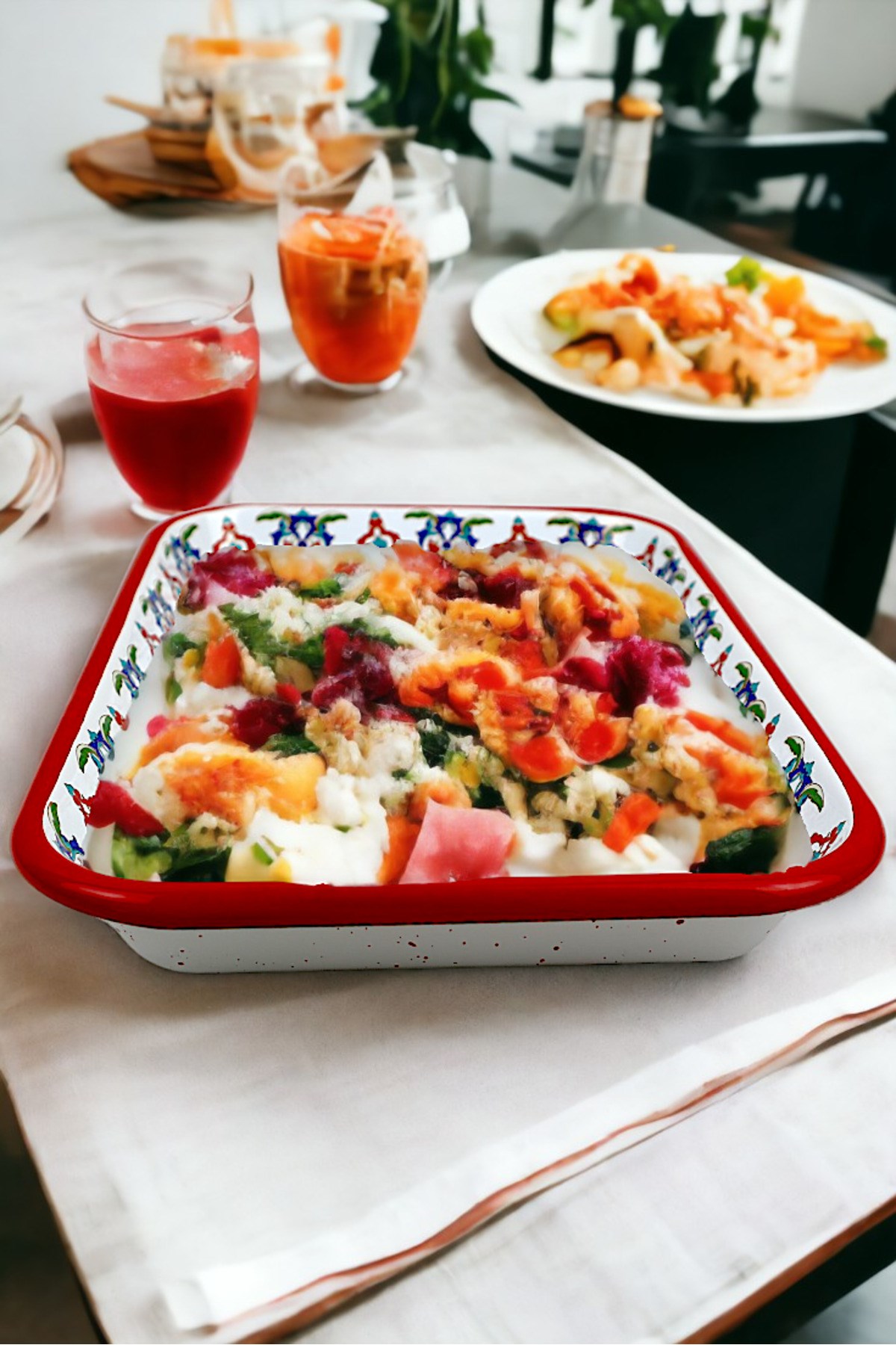 28 No Emaye Dörtgen Tabak Meze Kahvaltılık Kamp Piknik