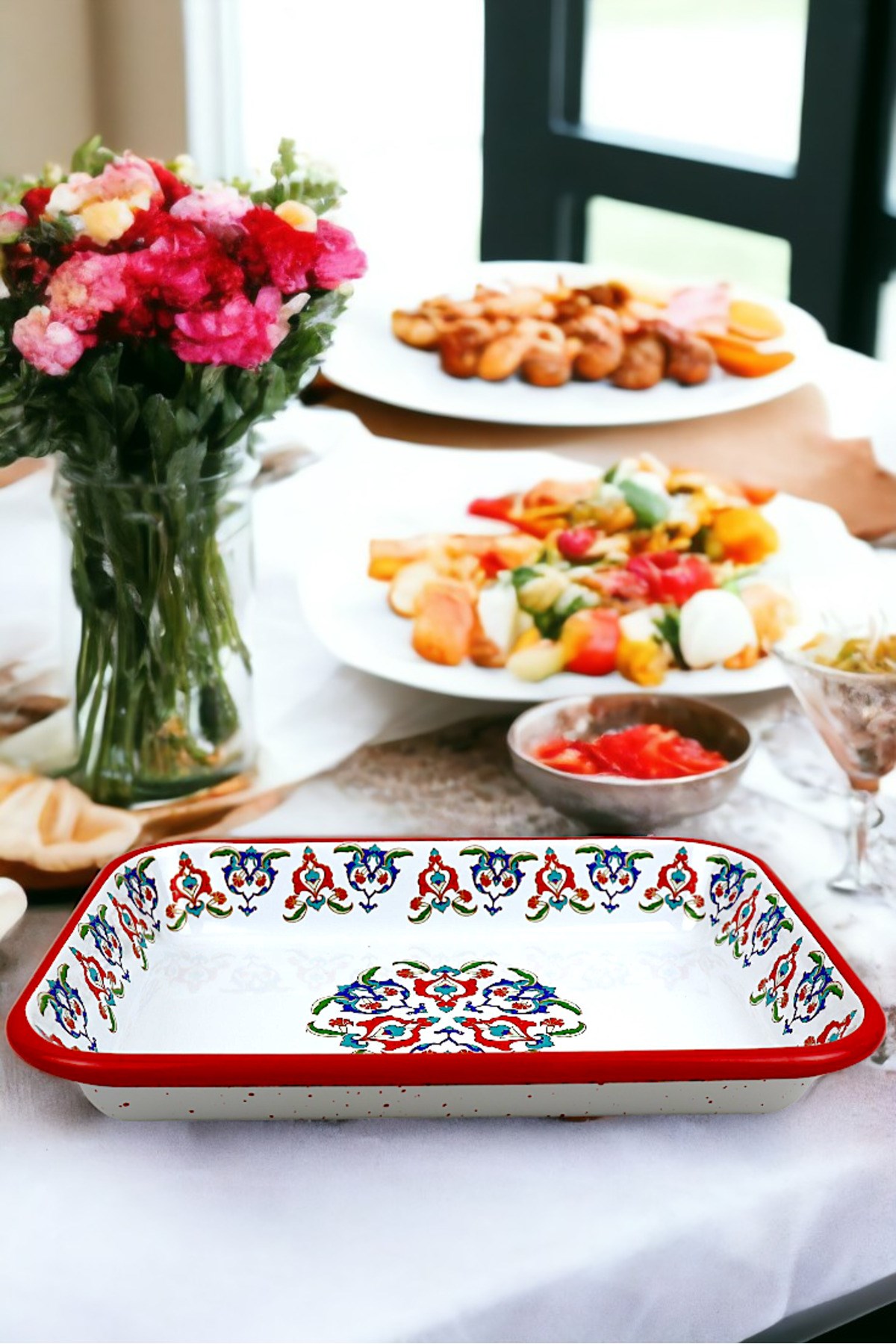 28 No Emaye Dörtgen Tabak Meze Kahvaltılık Kamp Piknik