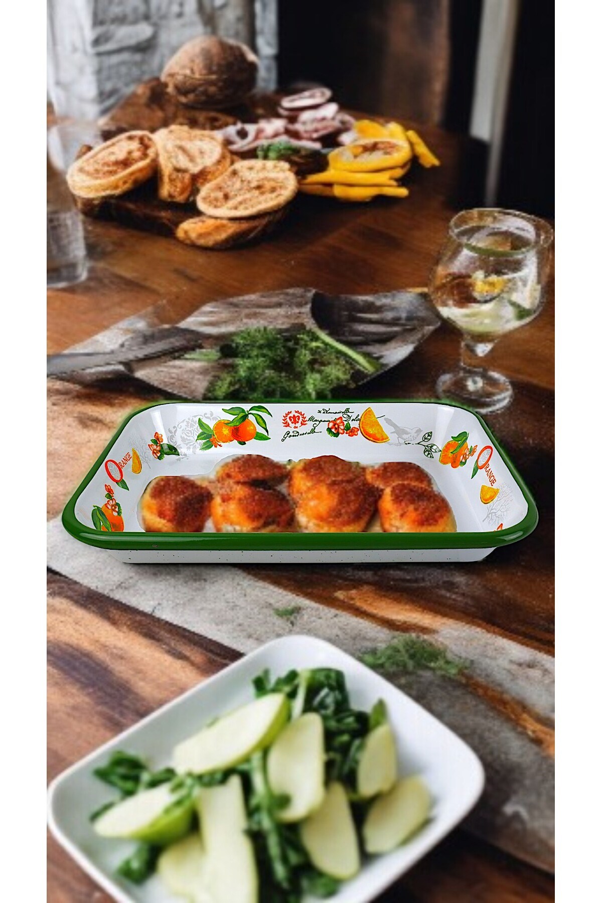 28 No Emaye Dörtgen Tabak Meze Kahvaltılık Kamp Piknik