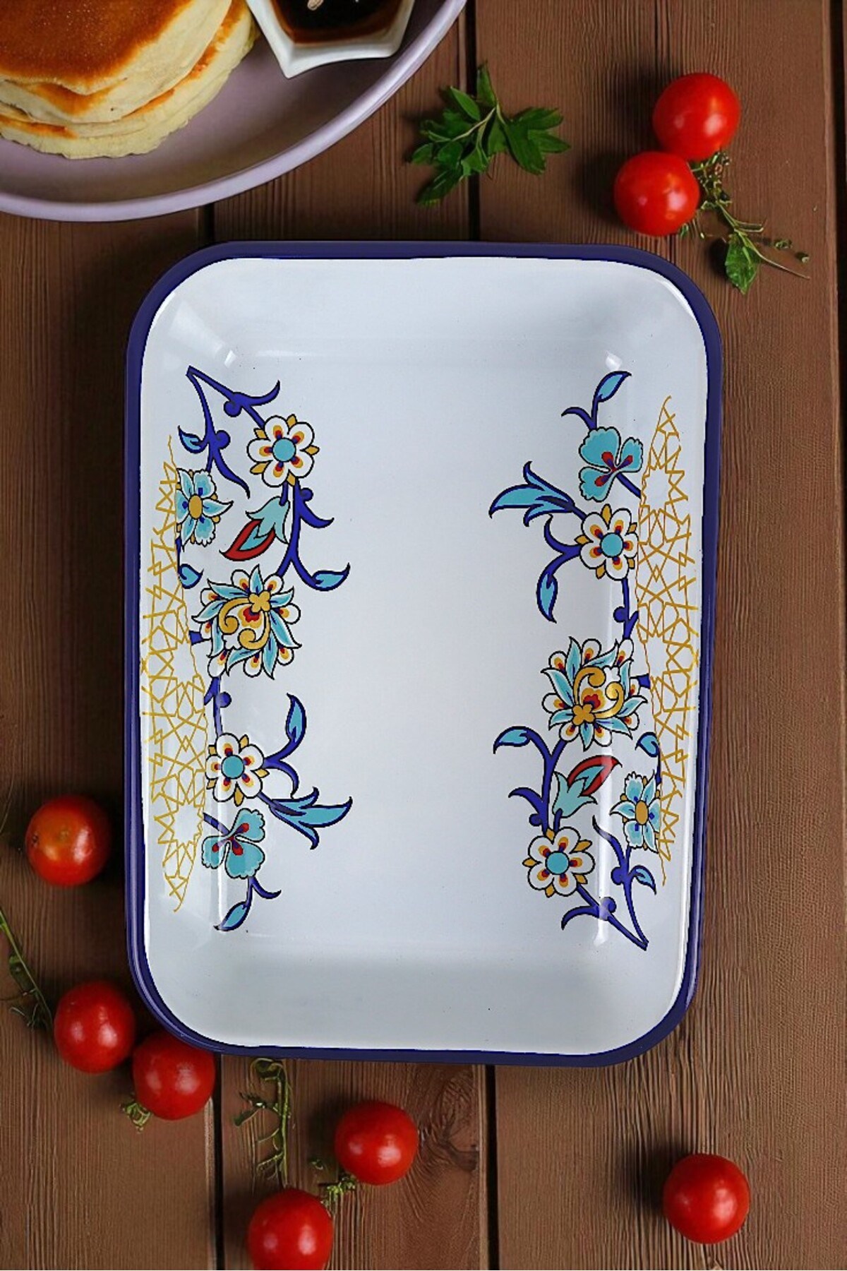 28 No Emaye Dörtgen Tabak Meze Kahvaltılık Kamp Piknik