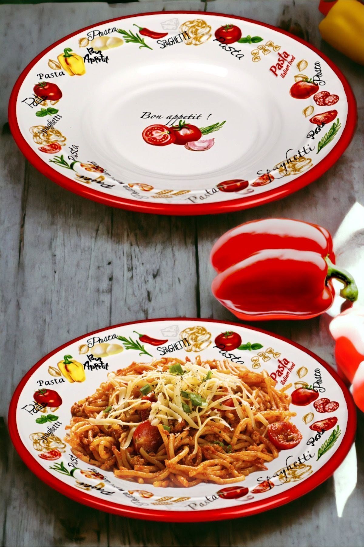 29 No Emaye Makarna Tabağı Tabak Servis Yemek Kamp Piknik