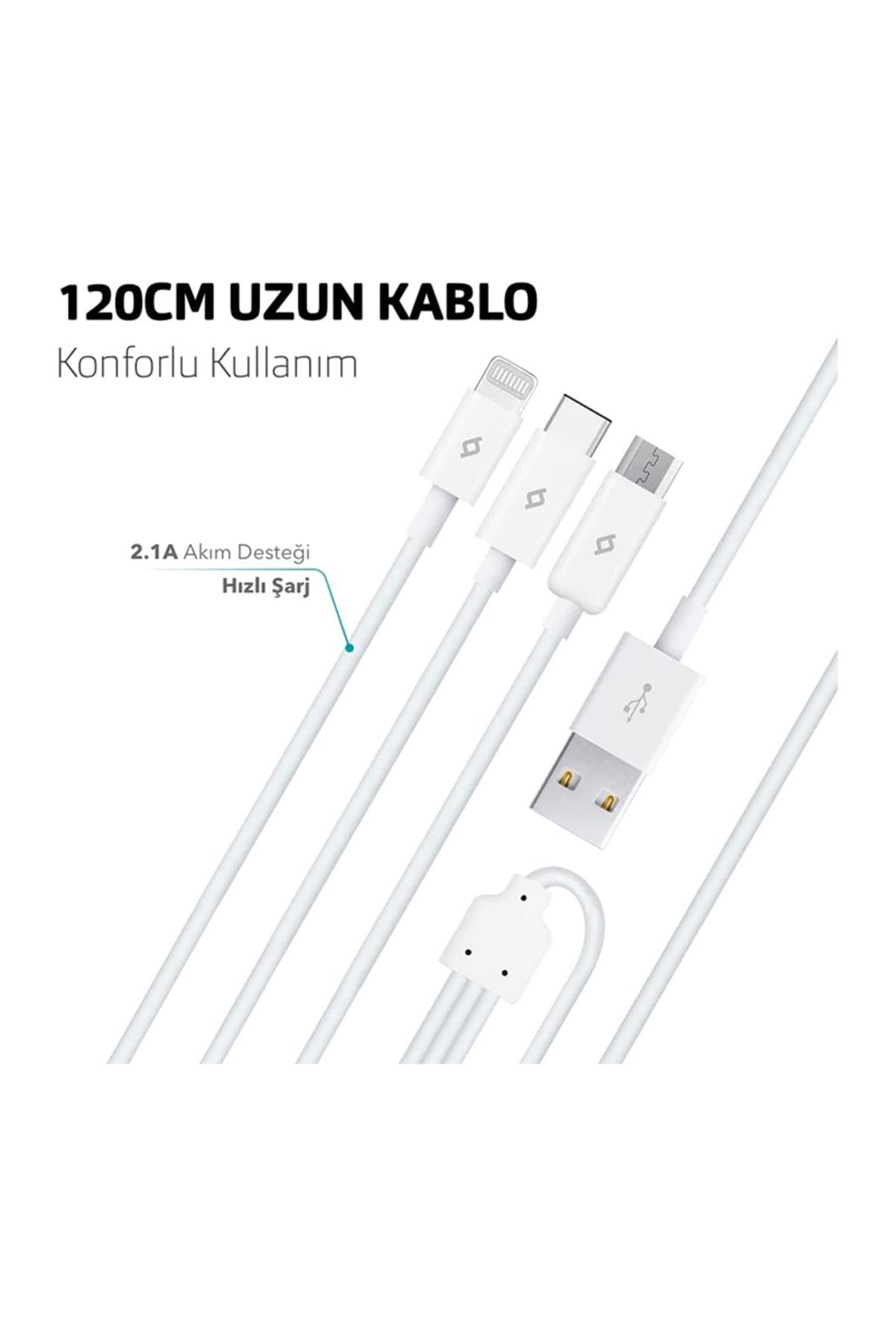 2Dk7521 Trio Şarj Kablosu Typec,Lightning,Micro Usb Beyaz