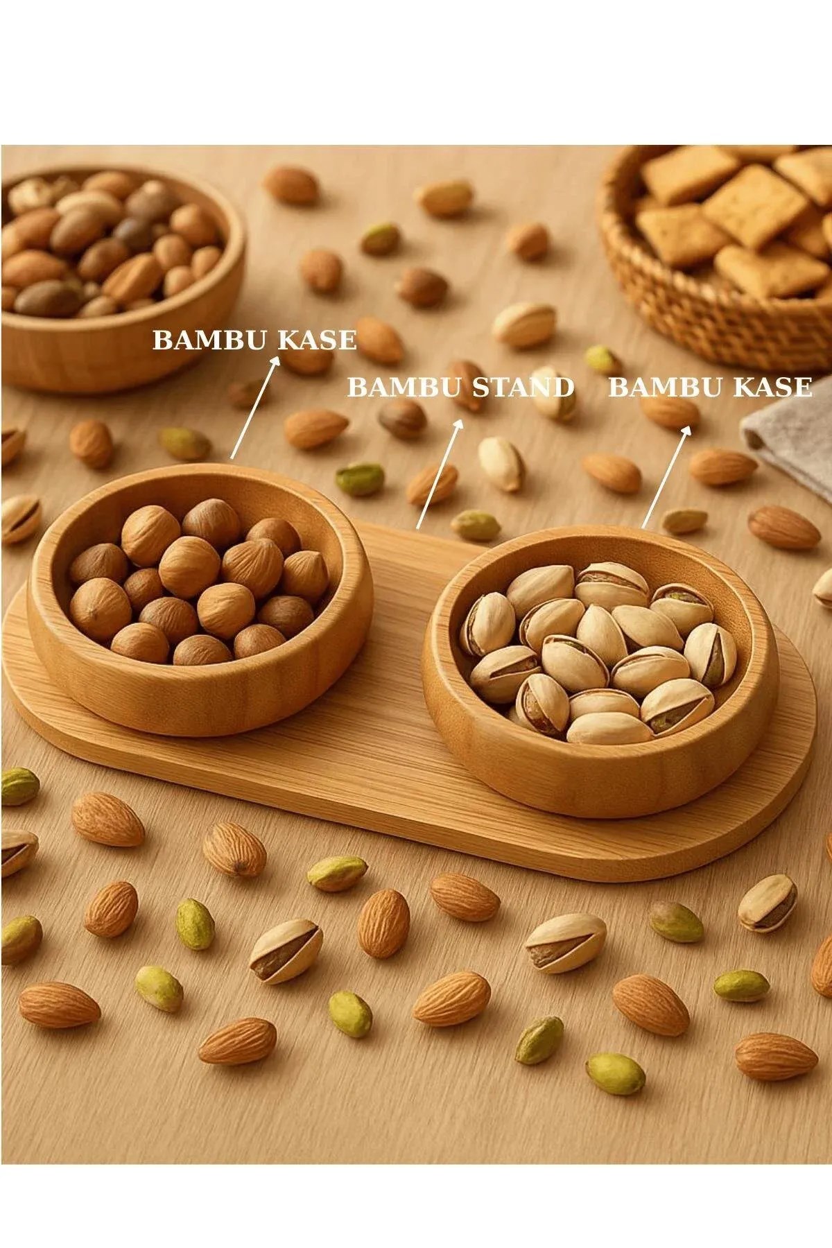 2'li Bambu Standlı Lüx Çerezlik Lokumluk Seti | Servis Kasesi