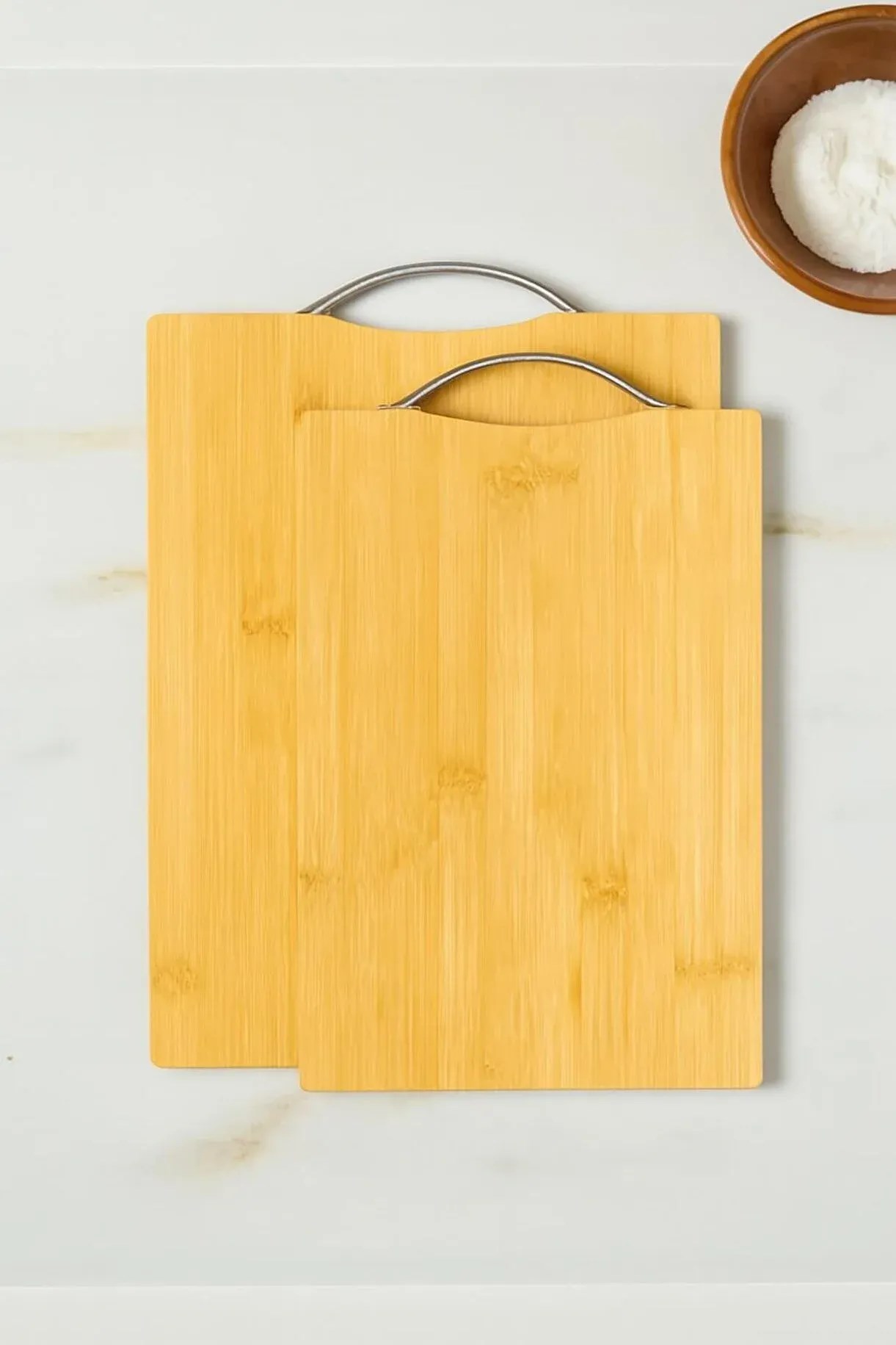 2'li Çelik Tutamaçlı Bambu Kesme Tahtası Seti (20x30 - 22x32 cm)