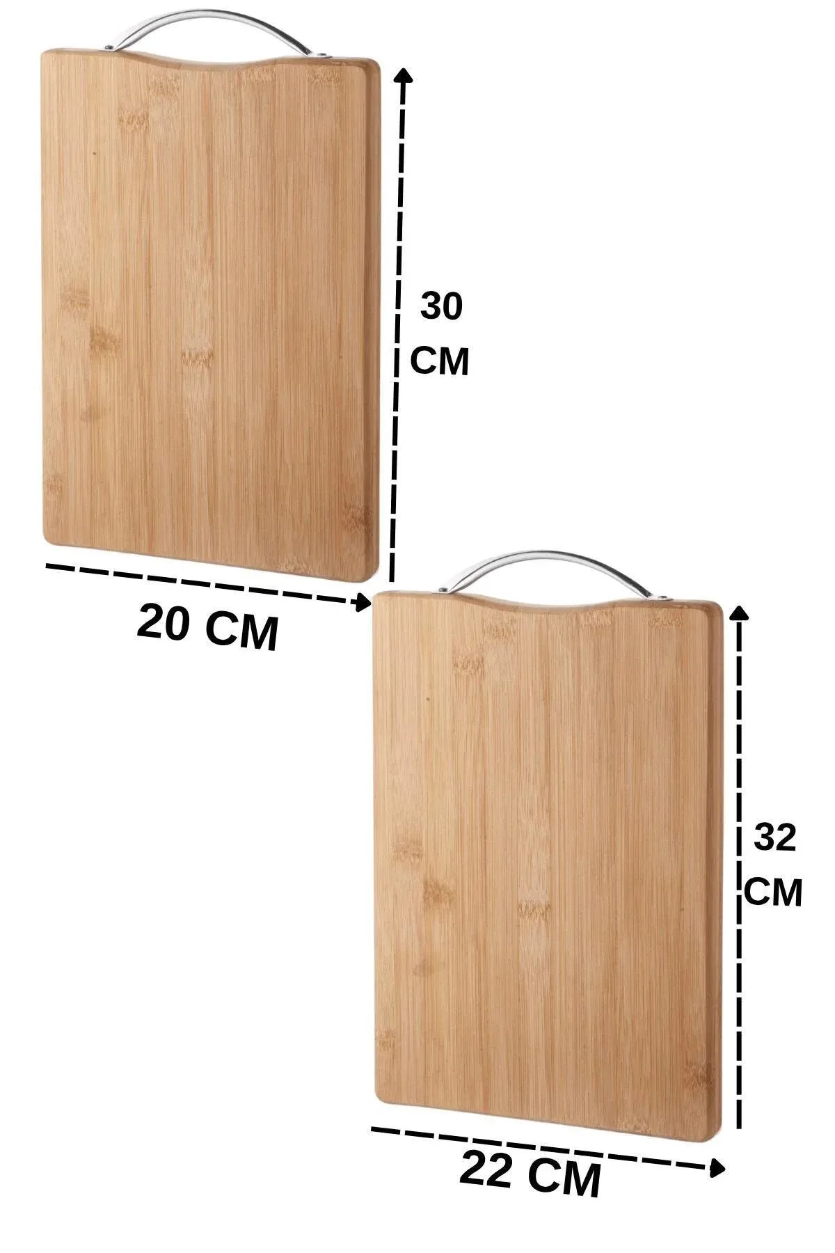 2'li Çelik Tutamaçlı Bambu Kesme Tahtası Seti (20x30 - 22x32 cm)