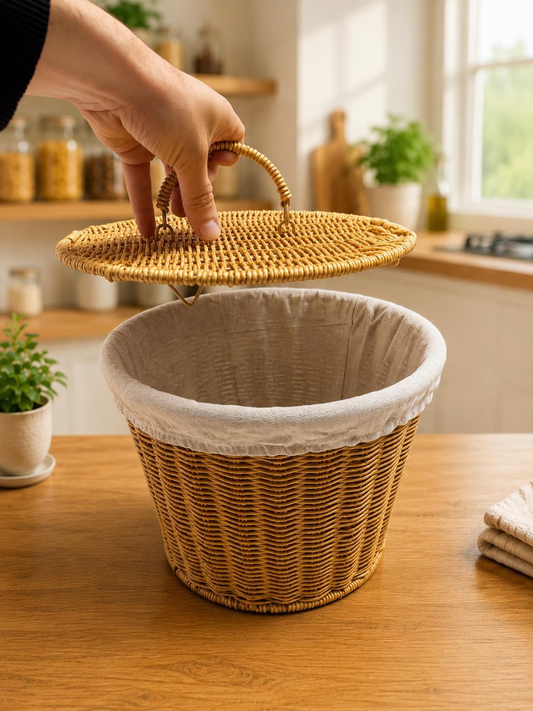 2'li El Yapımı Kapaklı Rattan Sepet Dekoratif Düzenleyici Patates Soğan Sepeti Kiler Organizeri