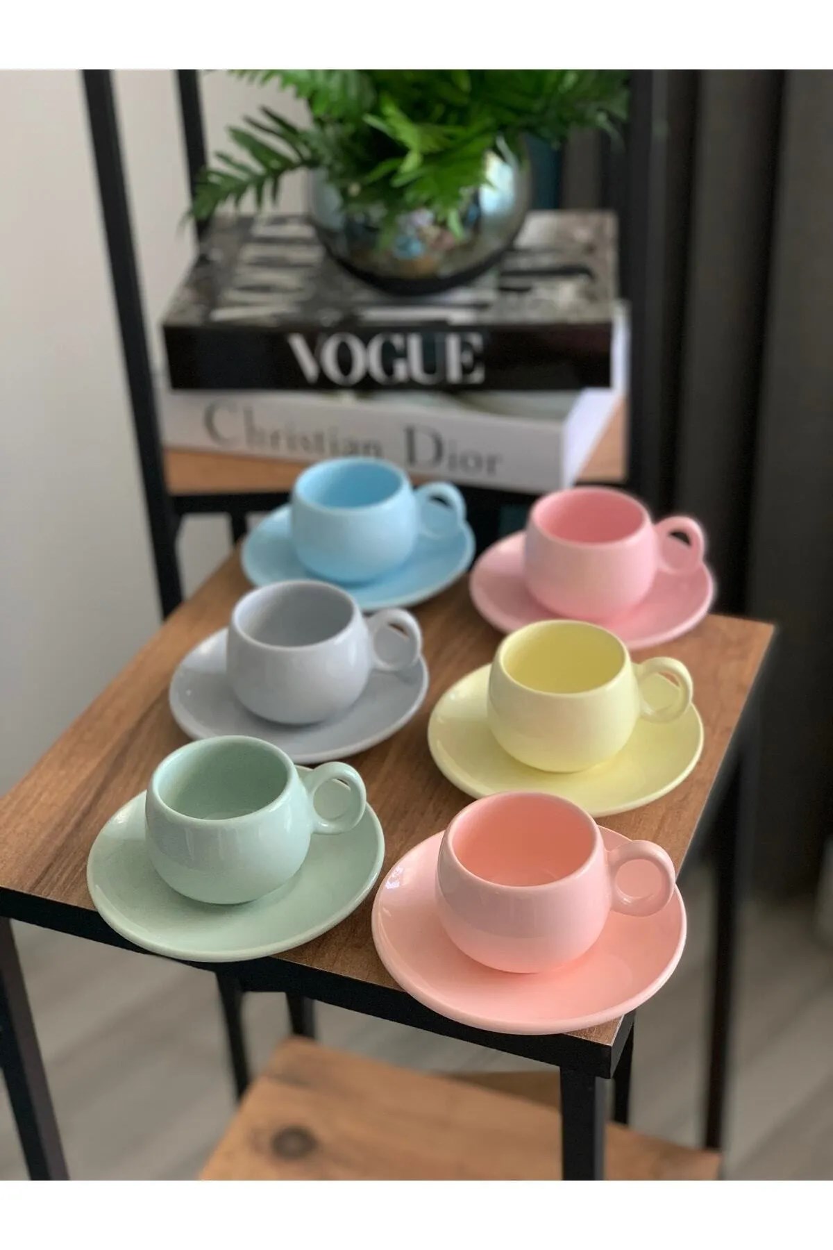 2'li Seramik Kahve Fincan Takımı Yeşil Gri | Espresso & Türk Kahvesi