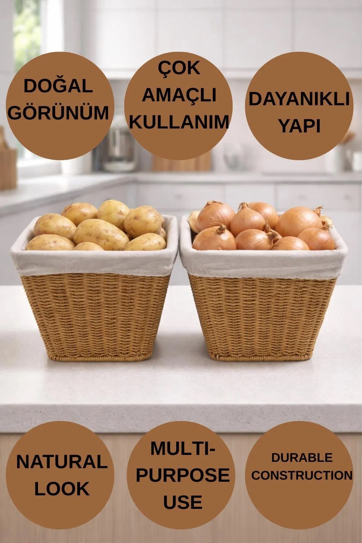 2'li Set Kapaklı Rattan Sepet 22,5x25 Cm – Patates Soğan Sepeti