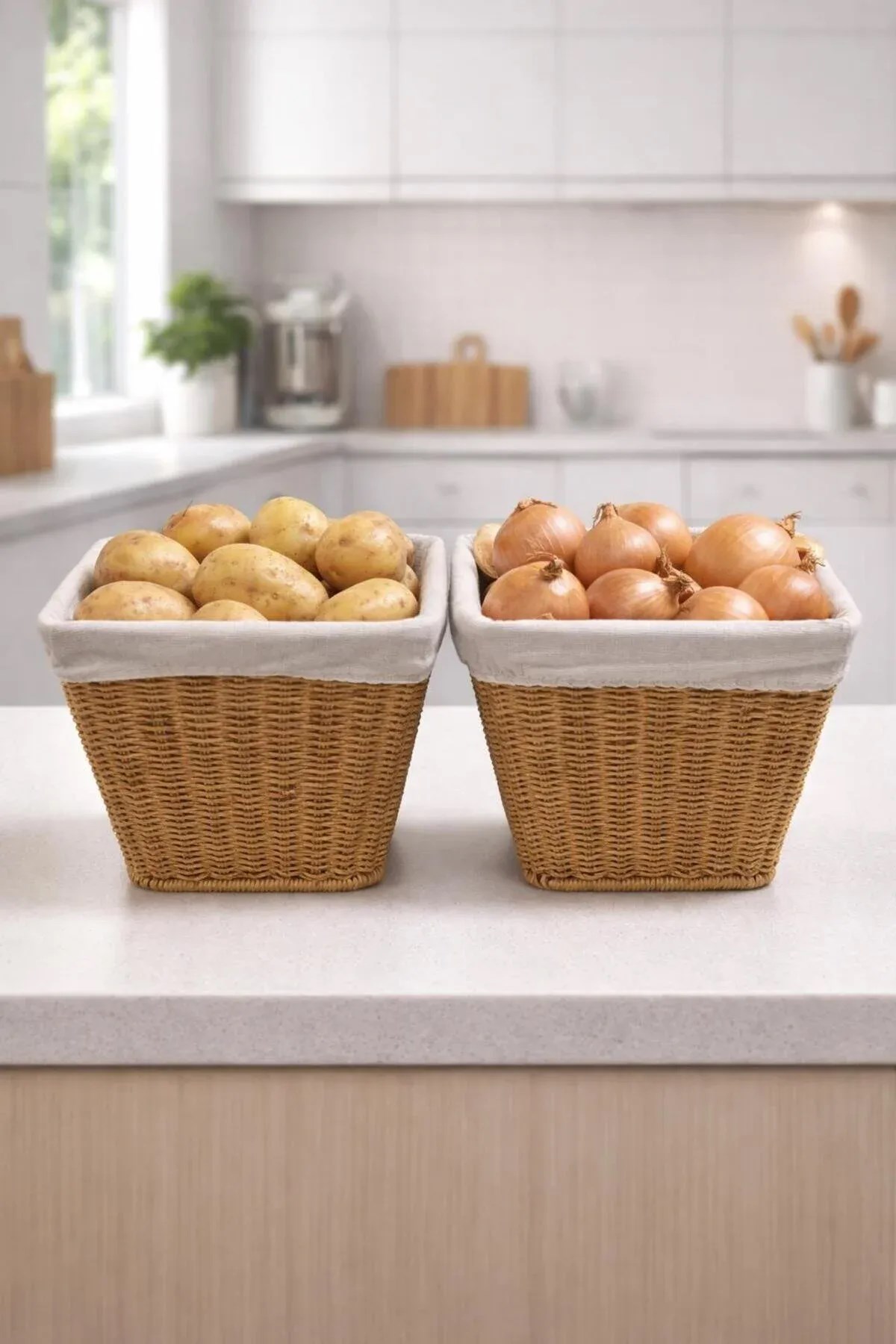 2'li Set Kapaklı Rattan Sepet 22,5x25 Cm – Patates Soğan Sepeti