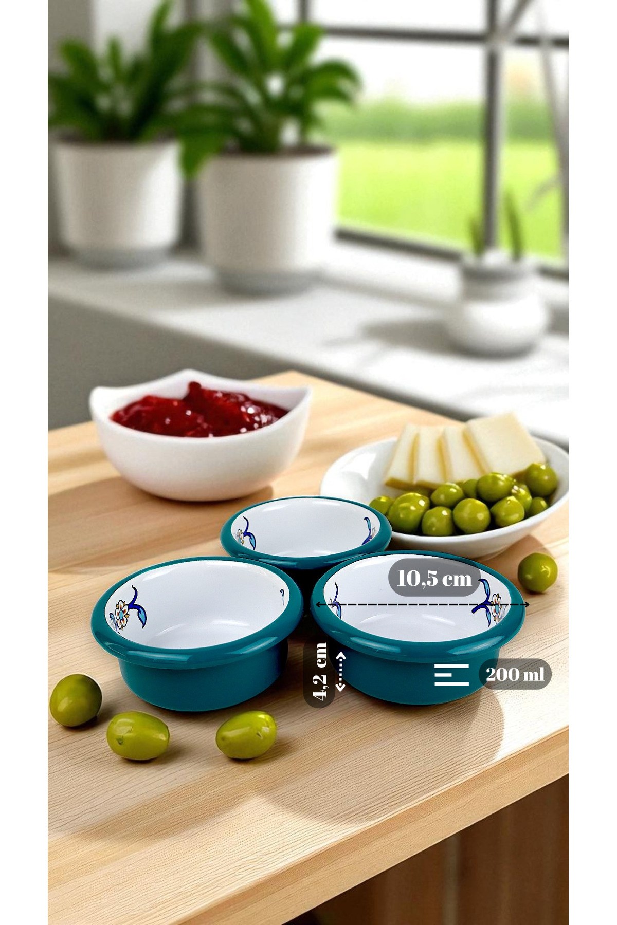 3 Parça 10Cm Emaye Dik Tabak Set , Kahvaltı Tabağı, Reçellik, Zeytin, Peynir Tabağı, Çeyiz, Hediye