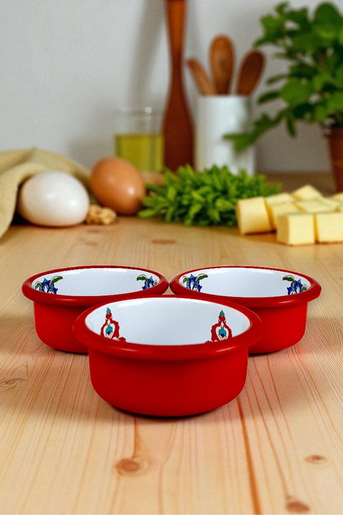 3 Parça 10Cm Emaye Dik Tabak Set , Kahvaltı Tabağı, Reçellik, Zeytin, Peynir Tabağı, Çeyiz, Hediye
