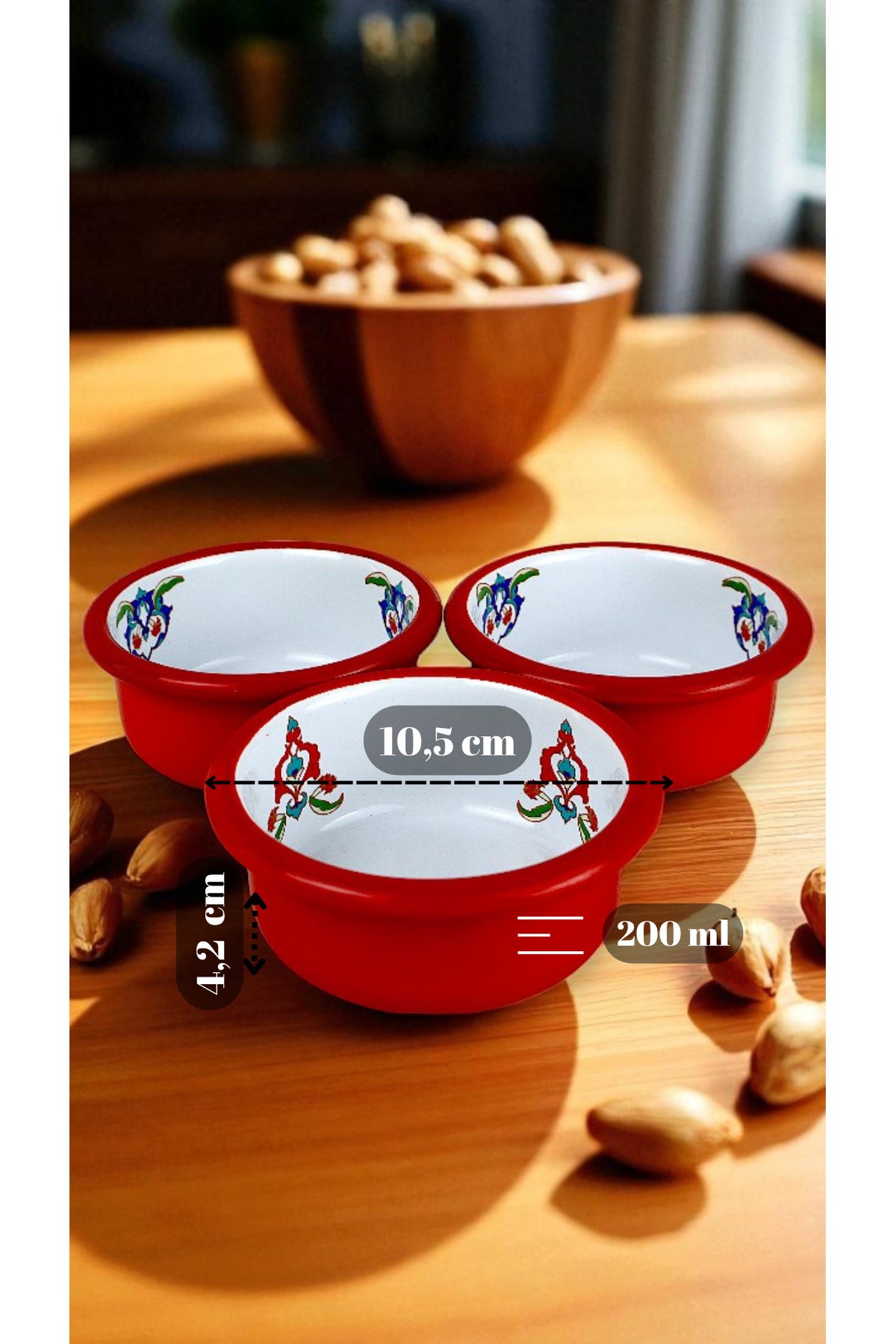 3 Parça 10Cm Emaye Dik Tabak Set , Kahvaltı Tabağı, Reçellik, Zeytin, Peynir Tabağı, Çeyiz, Hediye