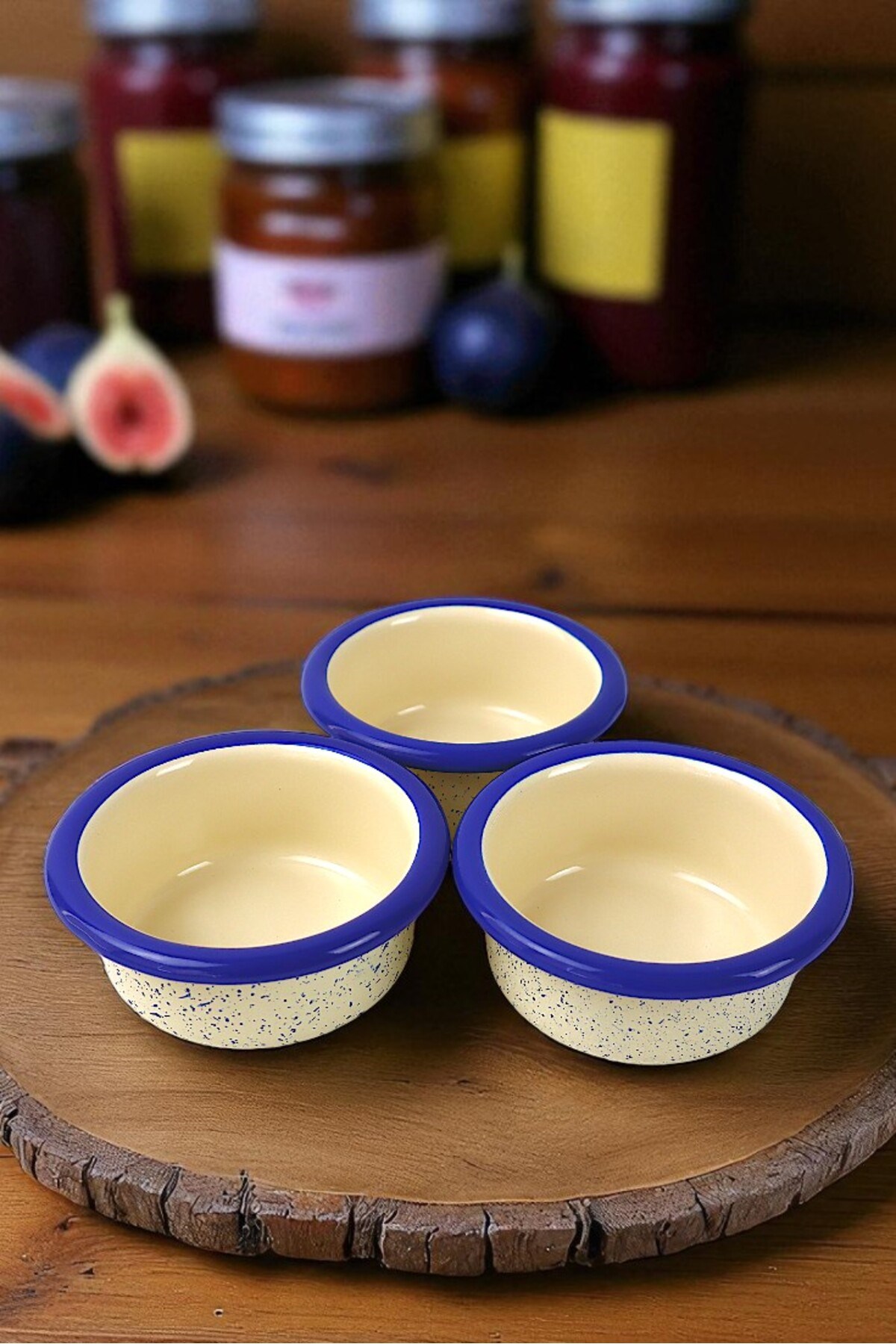 3 Parça 10Cm Emaye Dik Tabak Set , Kahvaltı Tabağı, Reçellik, Zeytin, Peynir Tabağı, Çeyiz, Hediye