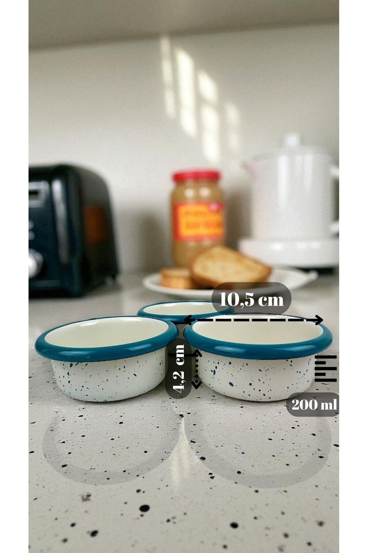 3 Parça 10Cm Emaye Dik Tabak Set , Kahvaltı Tabağı, Reçellik, Zeytin, Peynir Tabağı, Çeyiz, Hediye