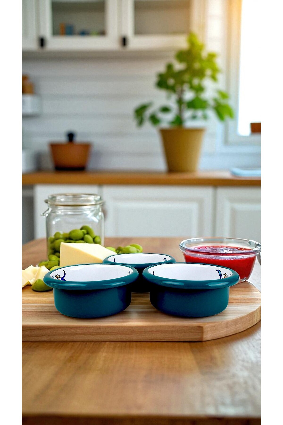3 Parça 10Cm Emaye Dik Tabak Set , Kahvaltı Tabağı, Reçellik, Zeytin, Peynir Tabağı, Çeyiz, Hediye